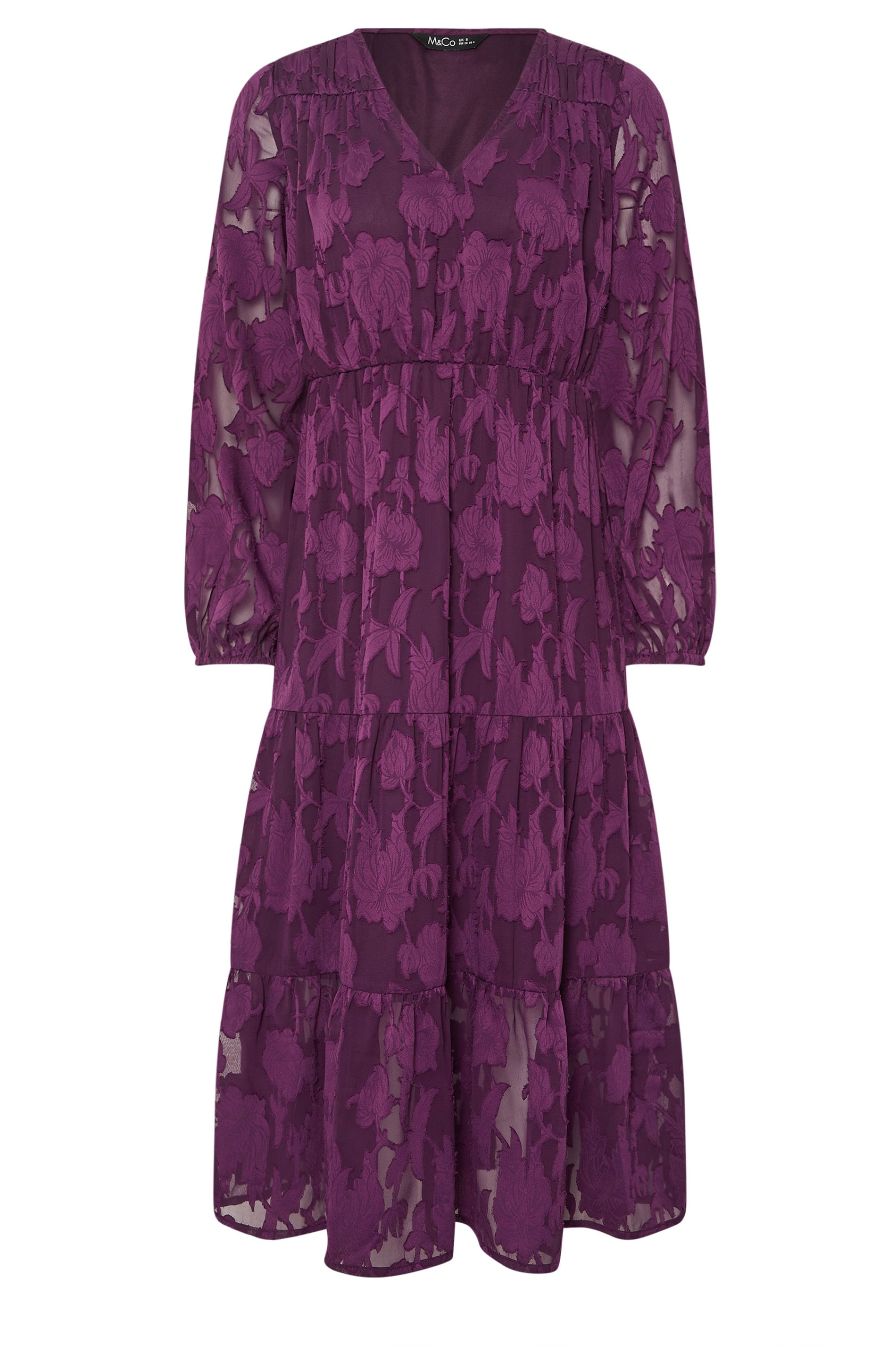 M&Co Petite Berry Purple Floral Jacquard Boho Dress | M&Co 7