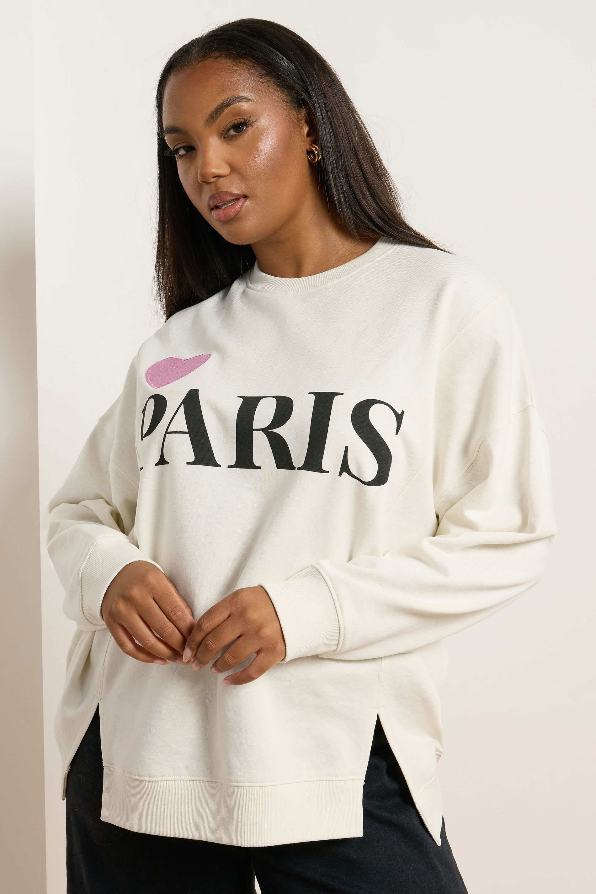 YOURS Plus Size Cream 'Paris' Heart Sweatshirt | Yours Clothing 3