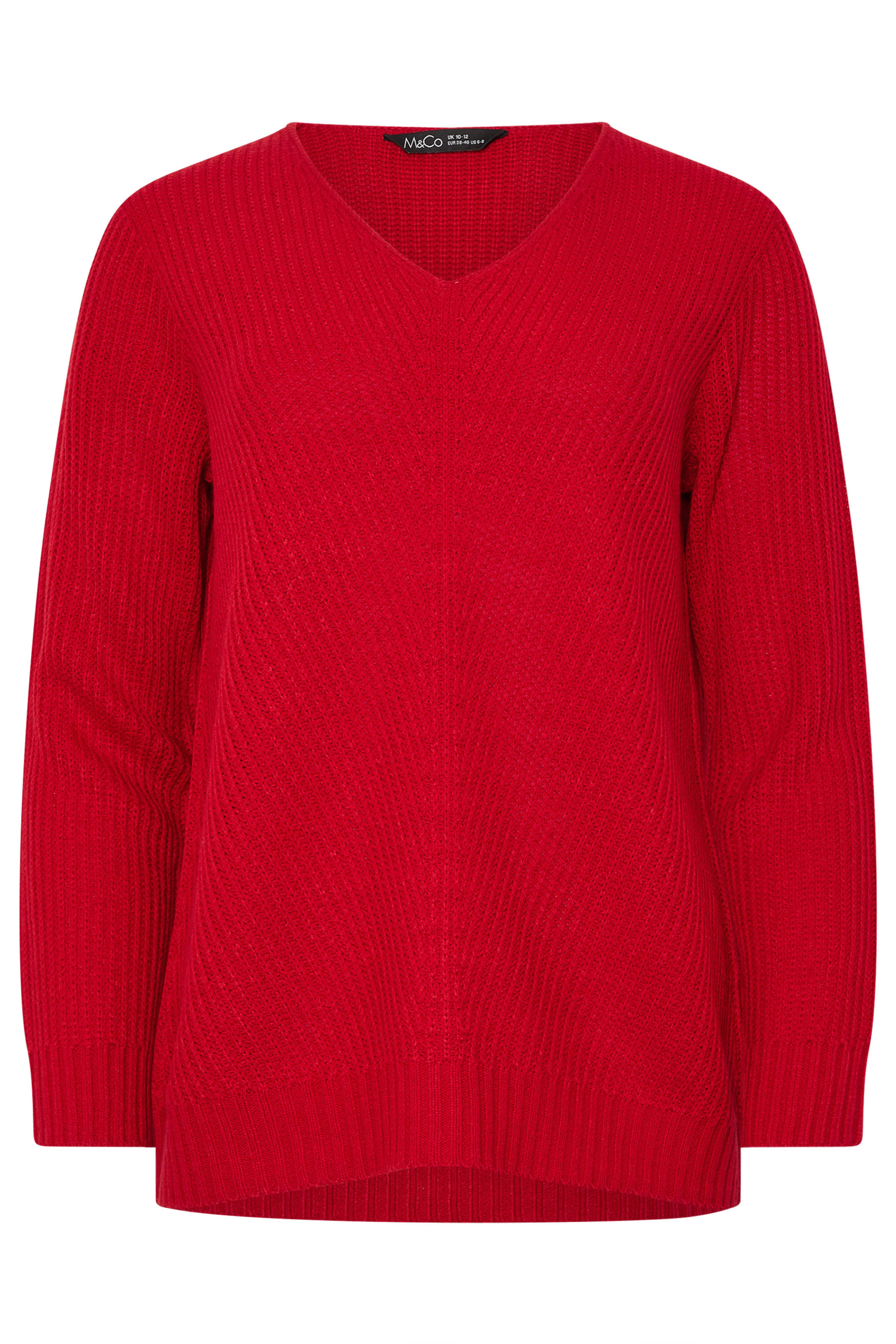 M&Co Red V-Neck Long Sleeve Knitted Jumper | M&Co 6