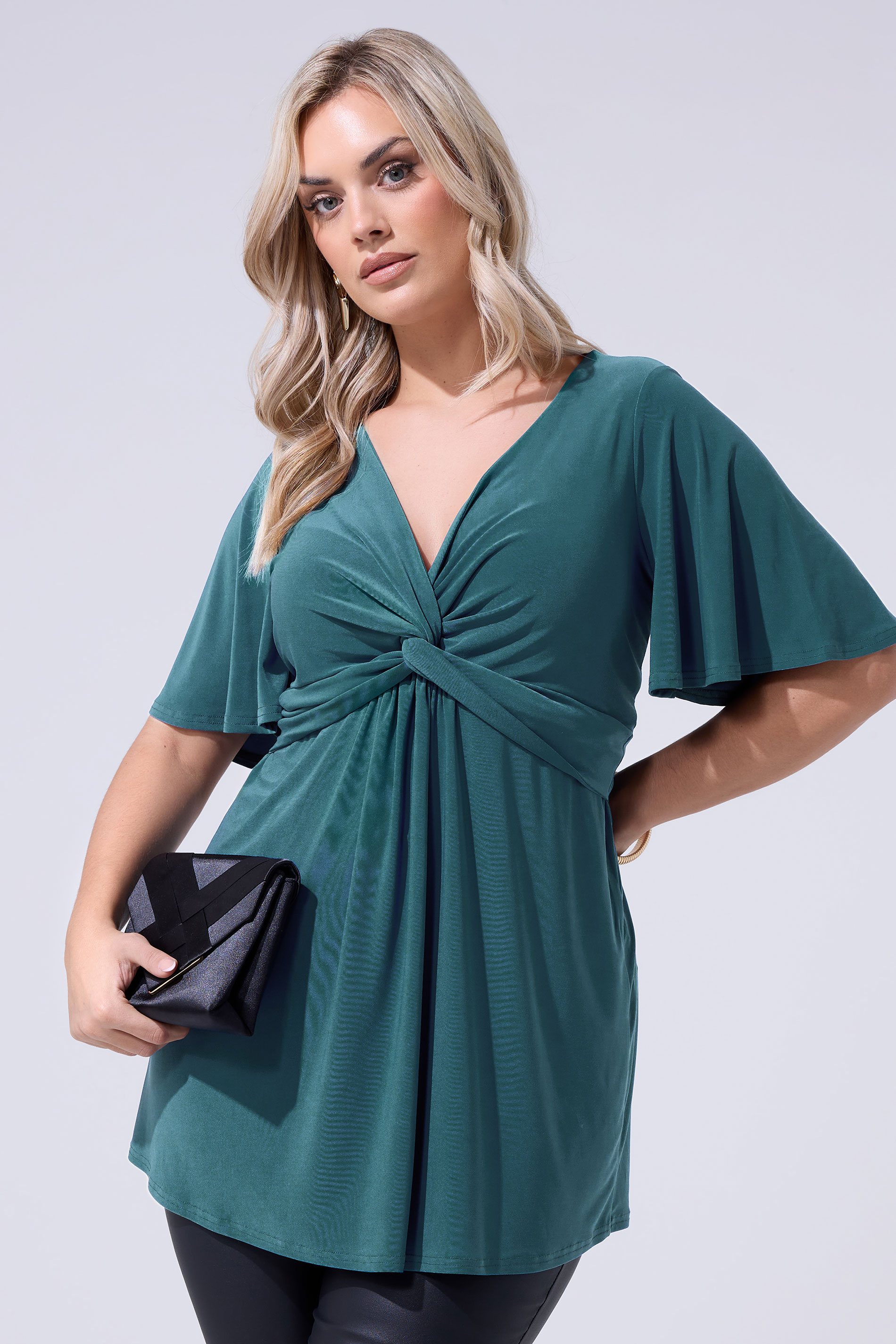 YOURS LONDON Plus Size Teal Blue Knot Detail Front Top | Yours Clothing 3