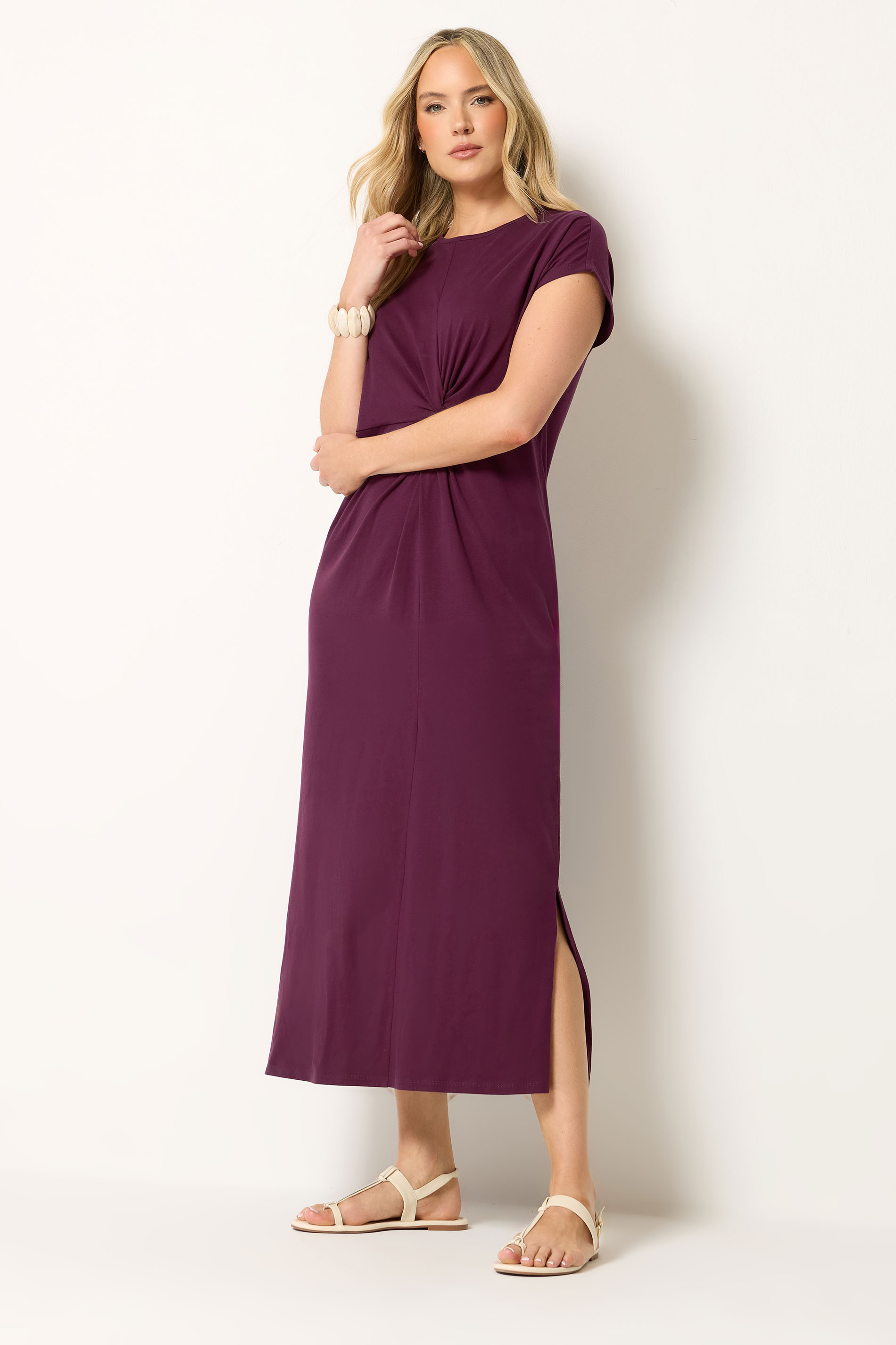 LTS Tall Women's Plum Purple Twist Cotton Midi Dress | Long Tall Sally 1