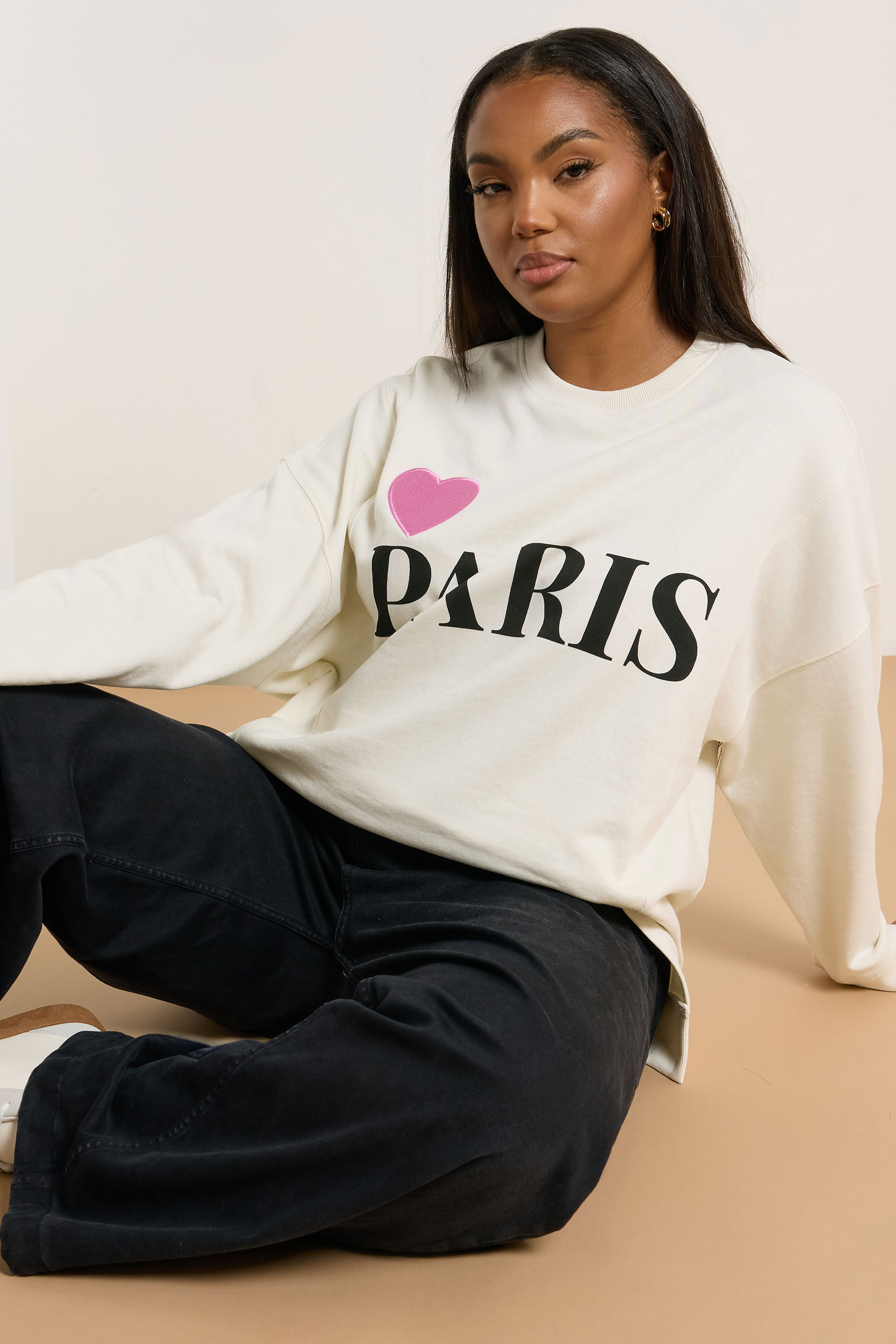 YOURS Plus Size Cream 'Paris' Heart Sweatshirt | Yours Clothing 4