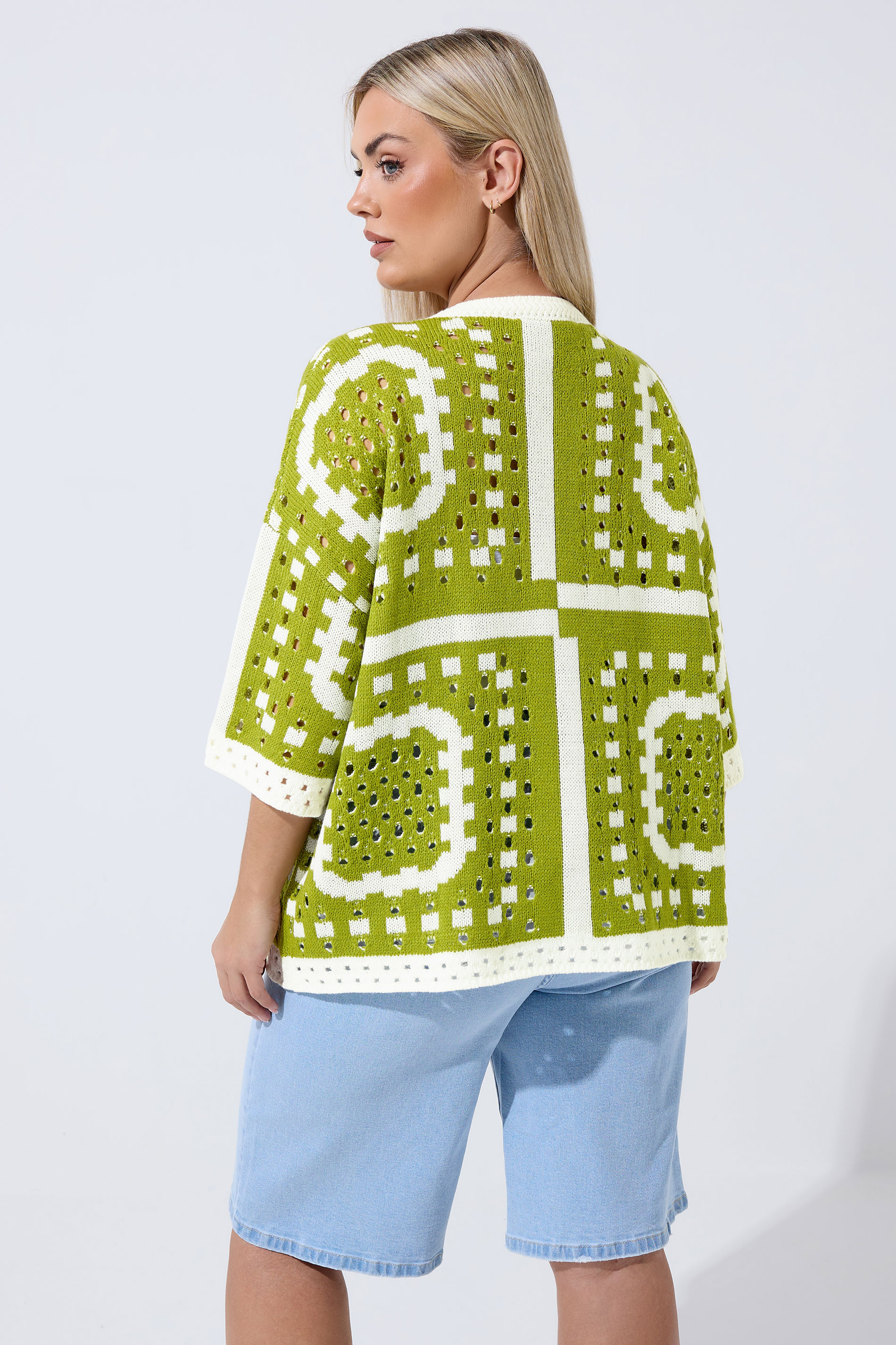 LIMITED COLLECTION Plus Size Green Abstract Crochet Boxy Top | Yours Clothing 4