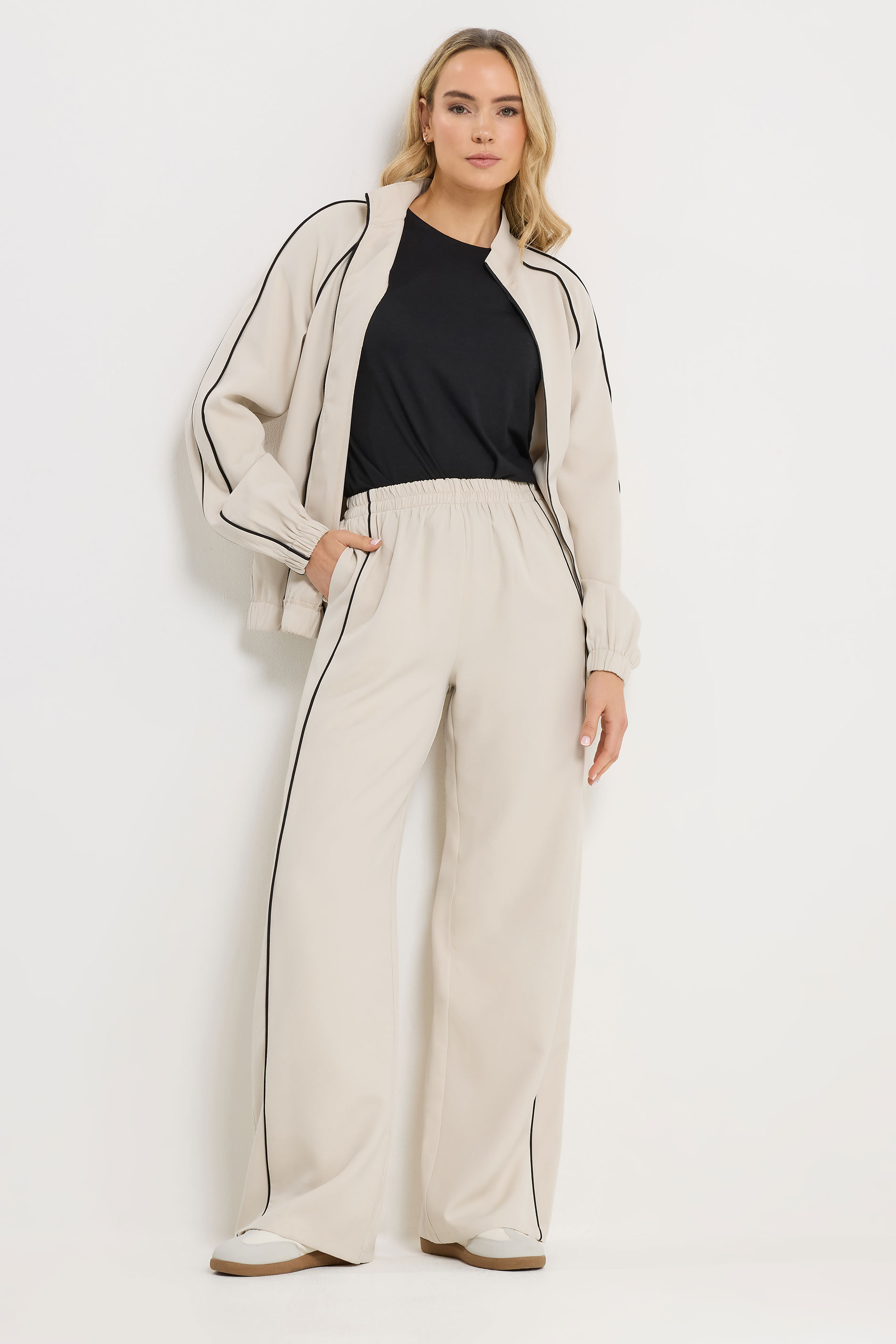 LTS Tall Women's Ivory White Piped Wide Leg Trousers | Long Tall Sally 3