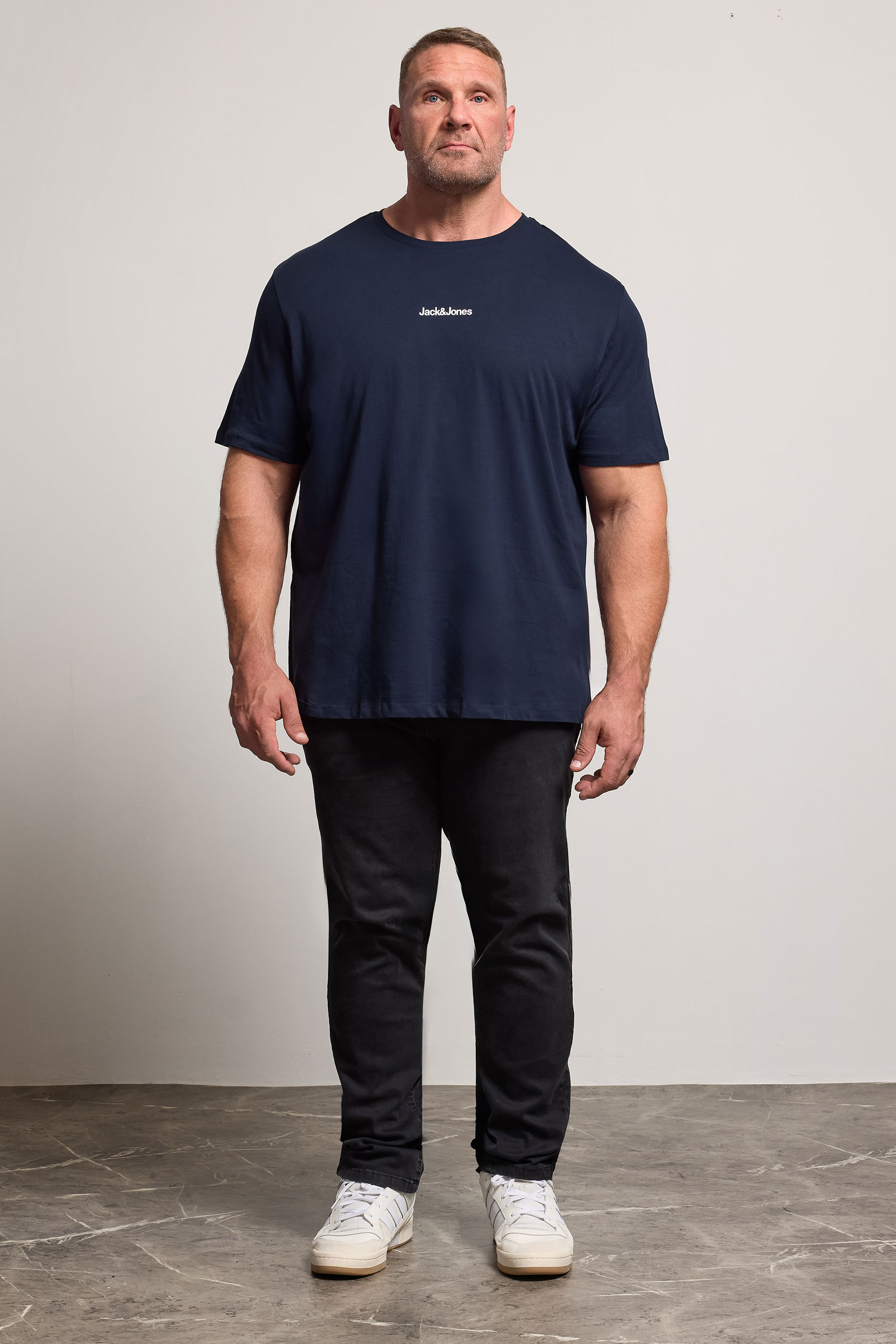 JACK & JONES Big & Tall Navy Blue Crew Neck Graphic T-Shirt | BadRhino 1