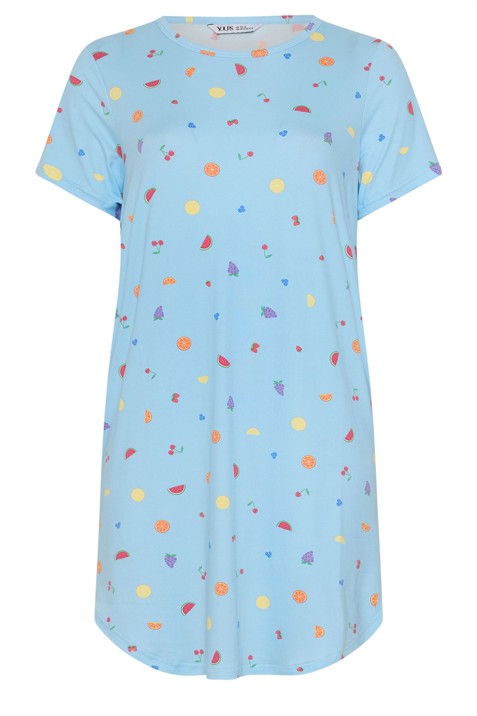 YOURS Plus Size Blue Fruit Print Soft Touch Nightdress | Yours Clothing 5