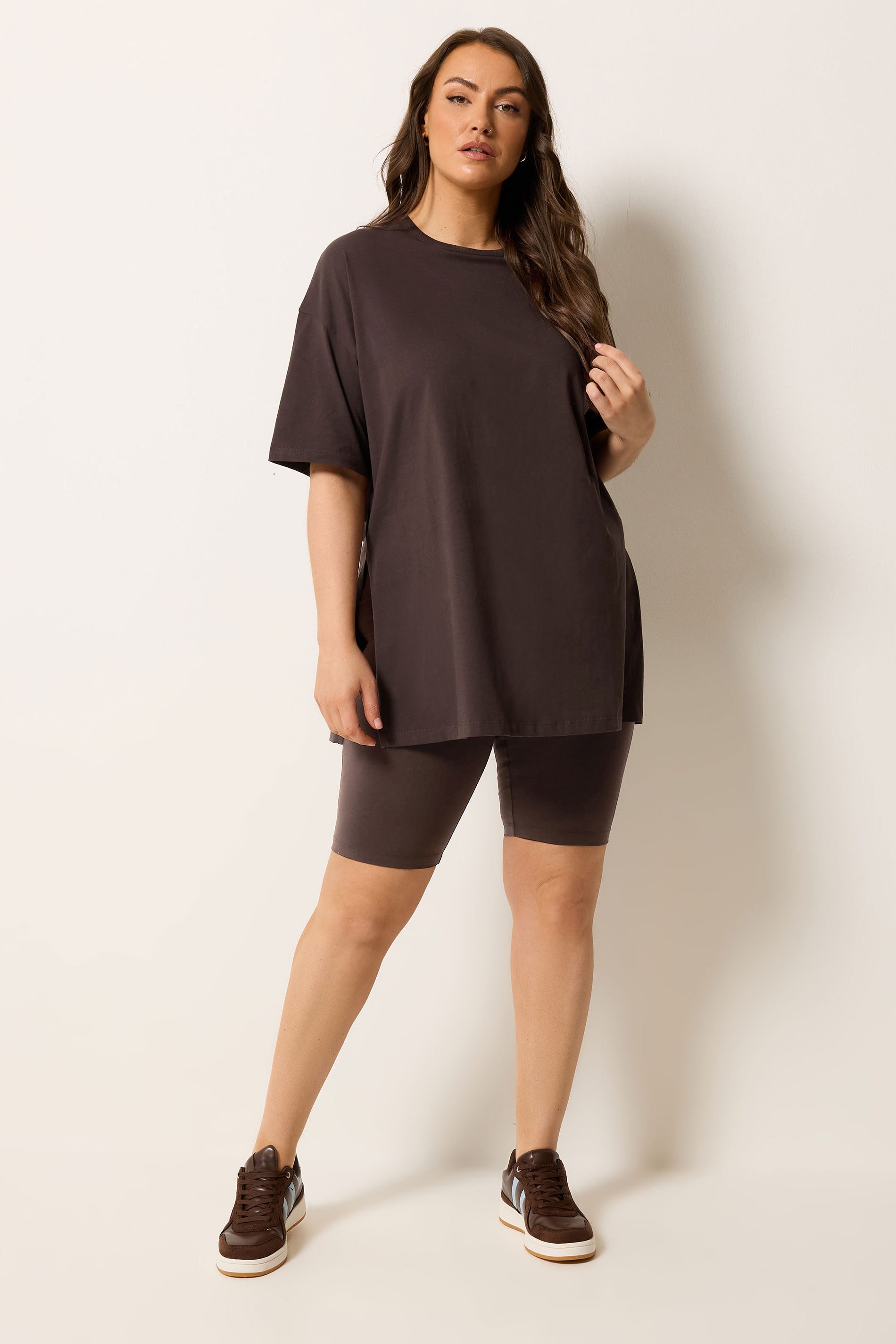 YOURS Plus Size Chocolate Brown Longline T-Shirt | Yours Clothing 2