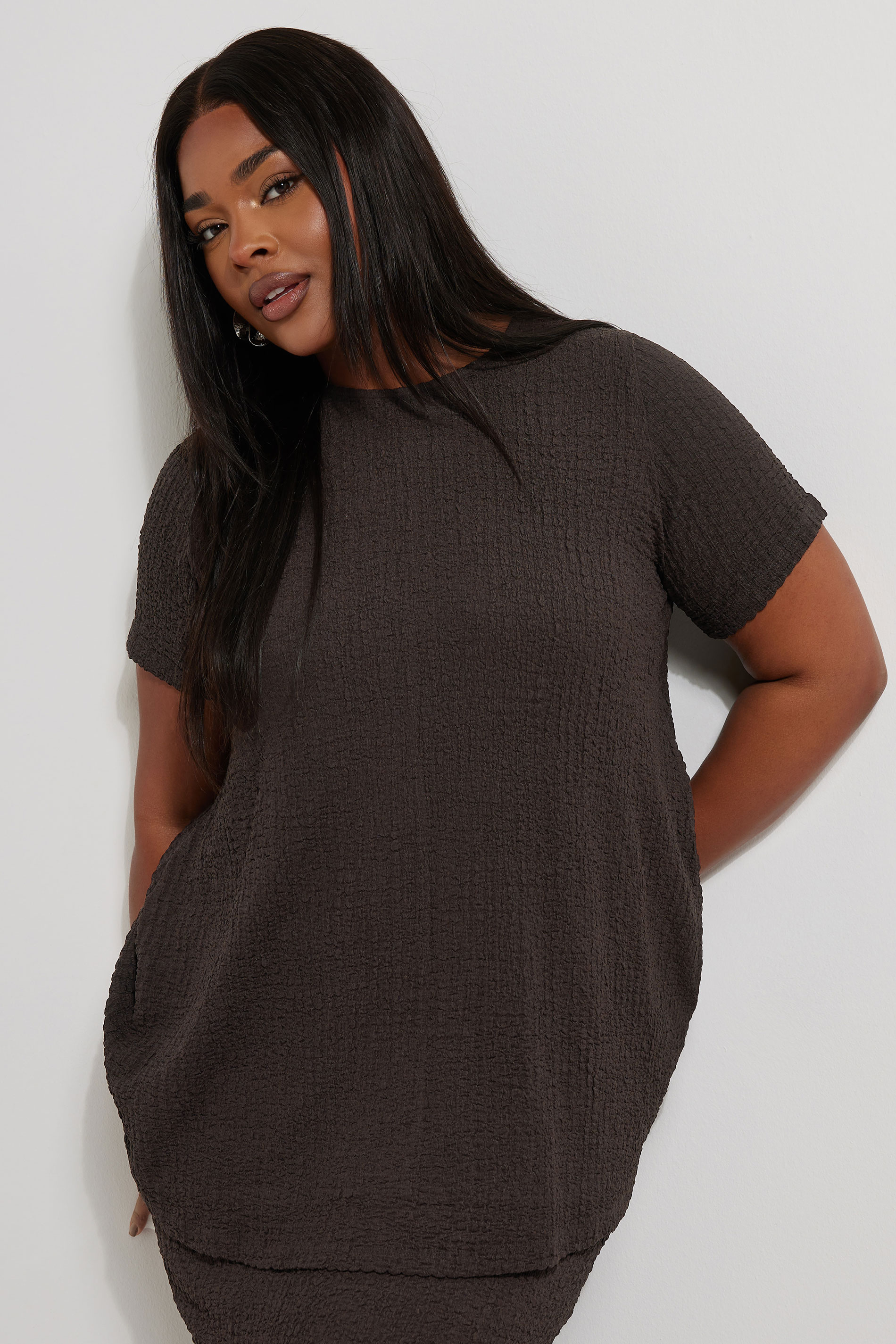 YOURS Plus Size Chocolate Brown Textured Swing Top | Yours Clothing 3