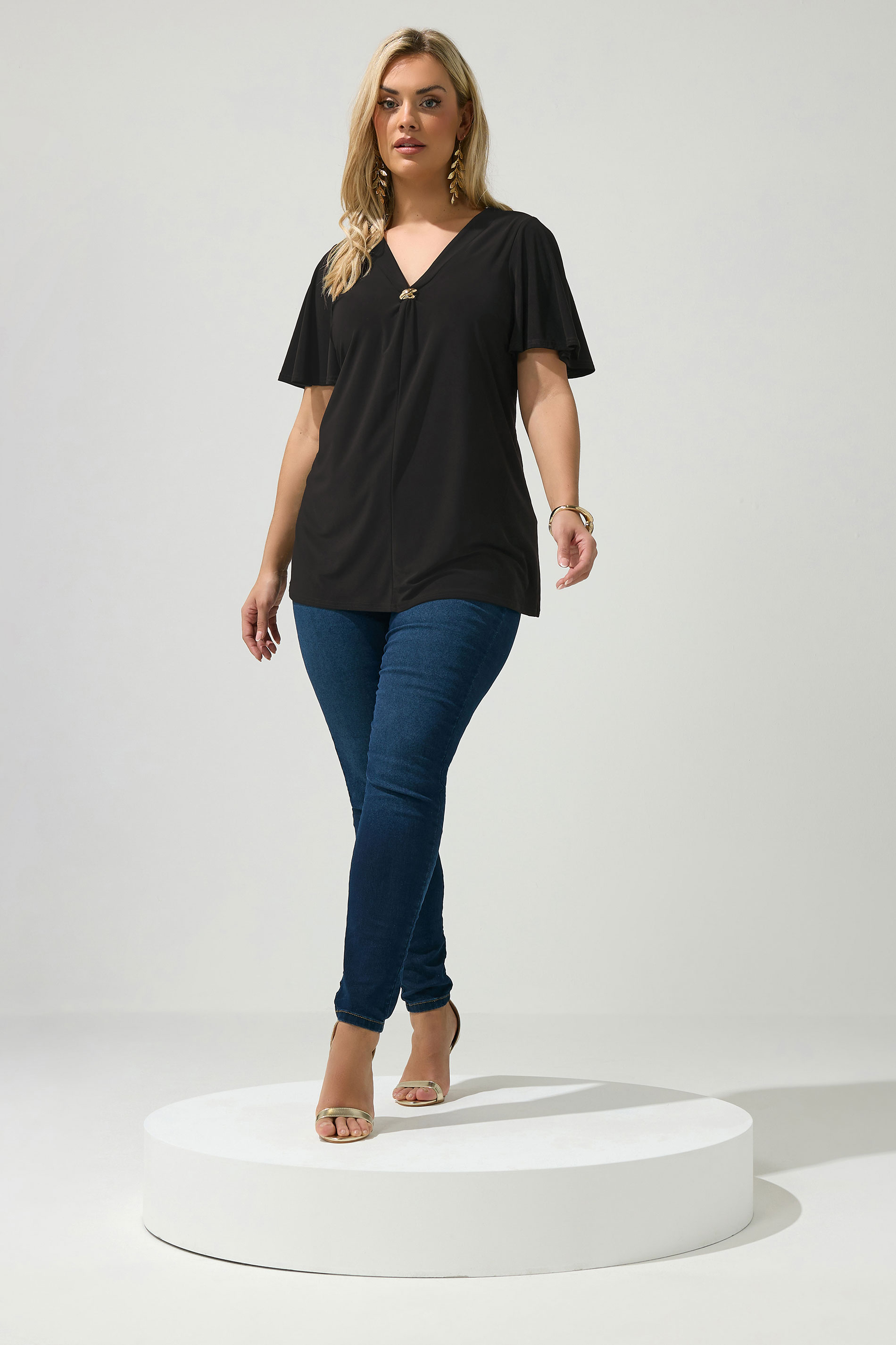 YOURS LONDON Plus Size Black Buckle Swing Top | Yours Clothing 1