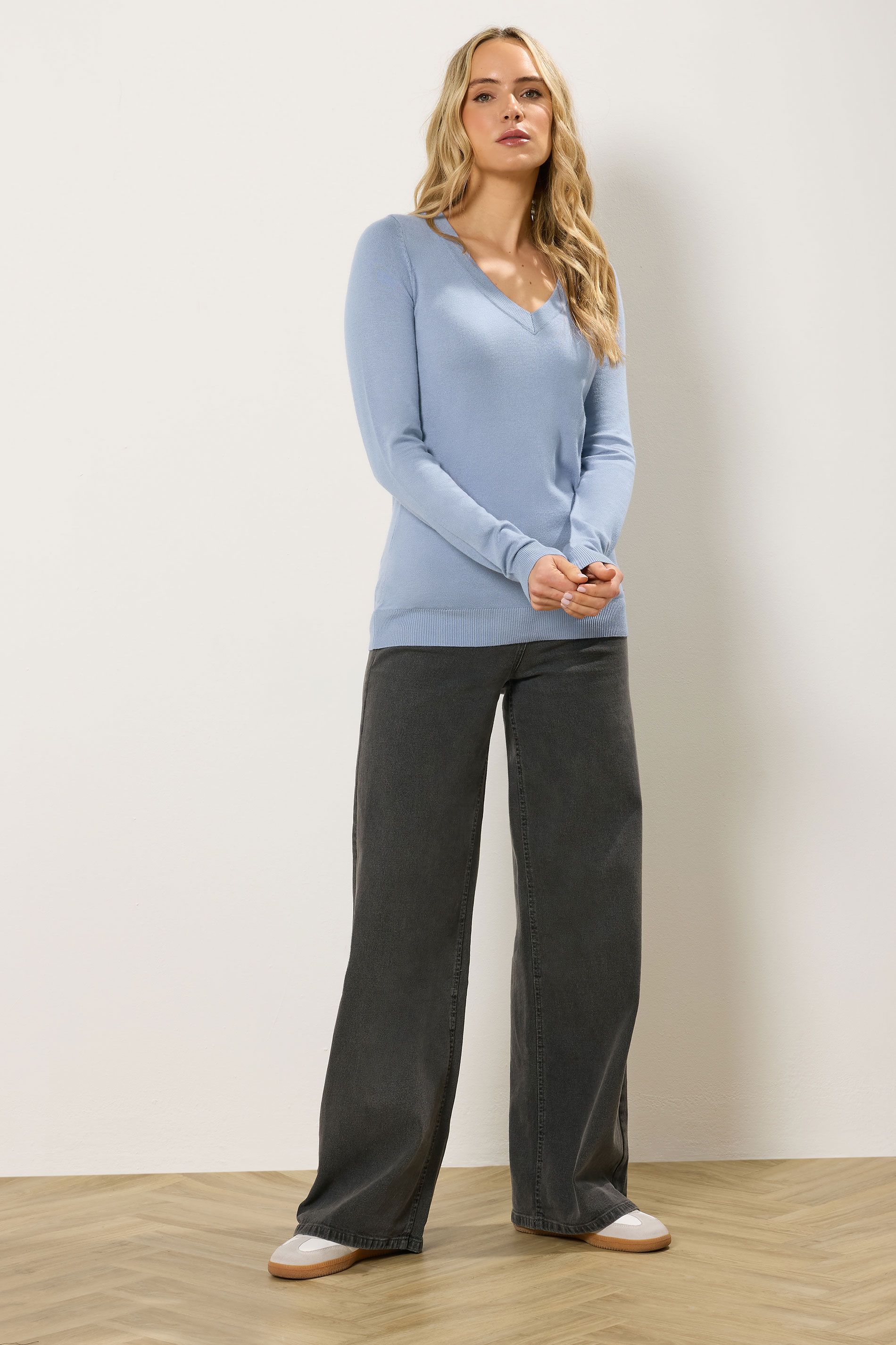 LTS Tall Pale Blue Knit V-Neck Jumper | Long Tall Sally 1