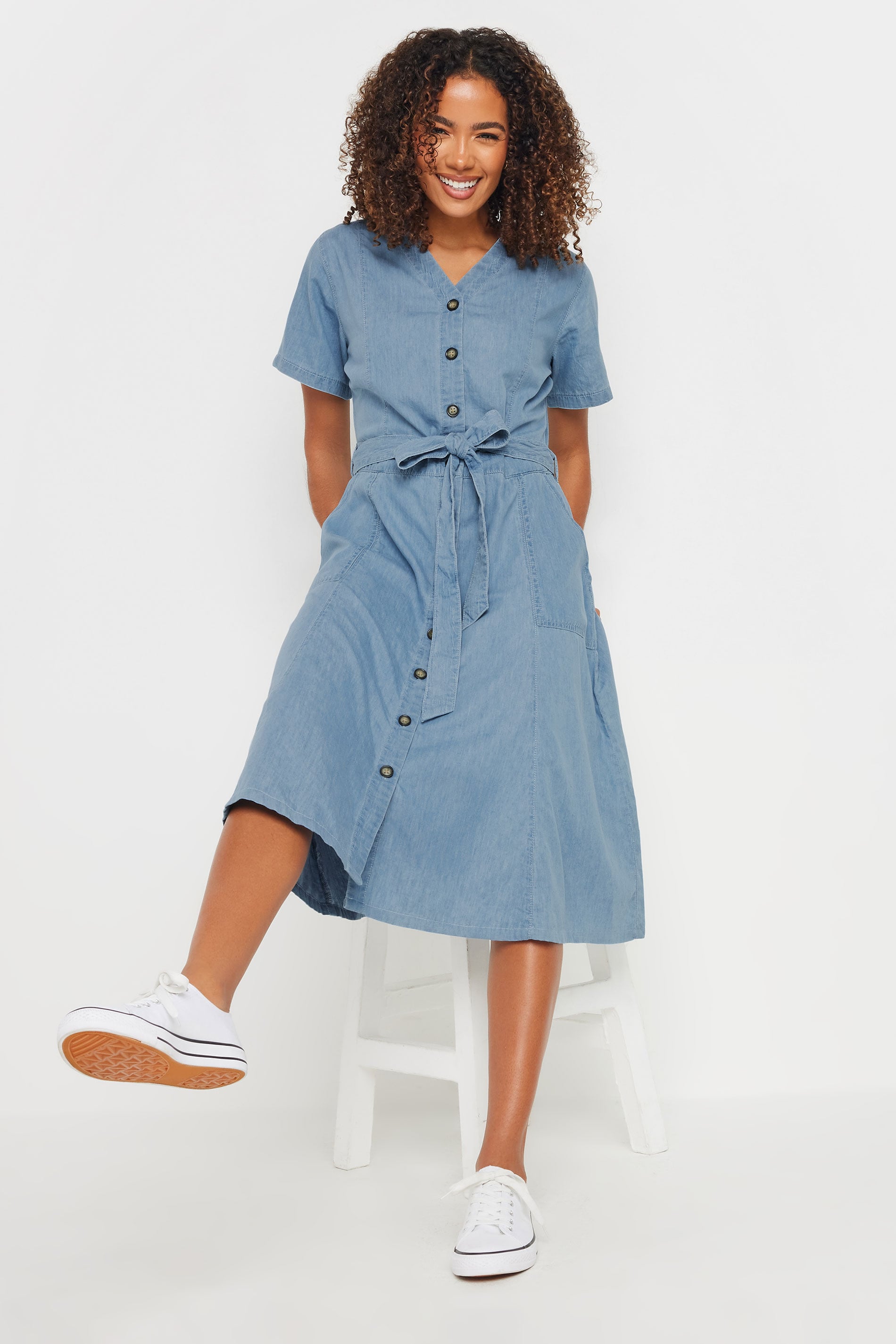 M&Co Blue Denim Tie Waist Shirt Dress | M&Co 2