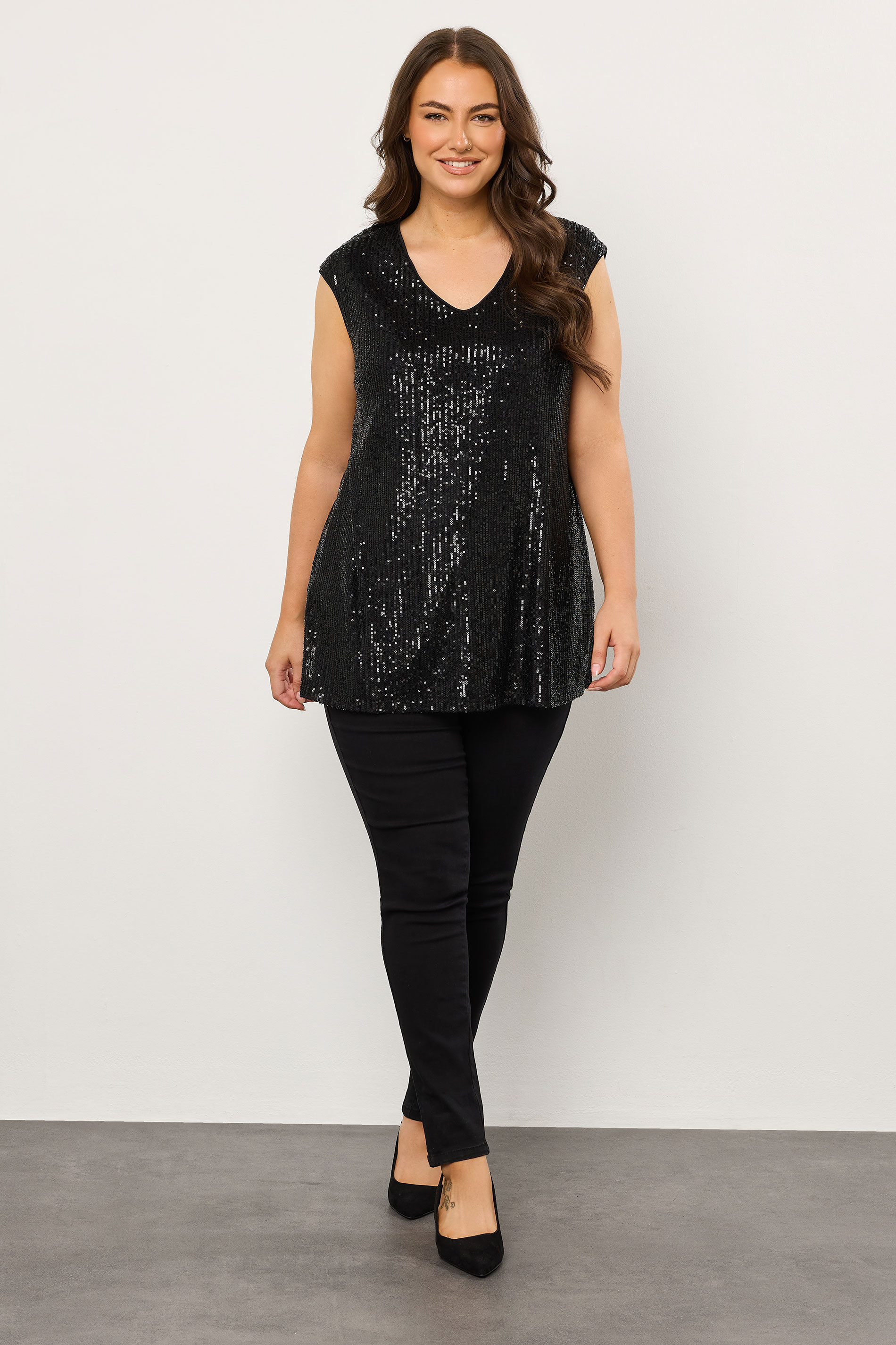 EVANS Plus Size Black Sequin Embellished Vest Top | Evans 2