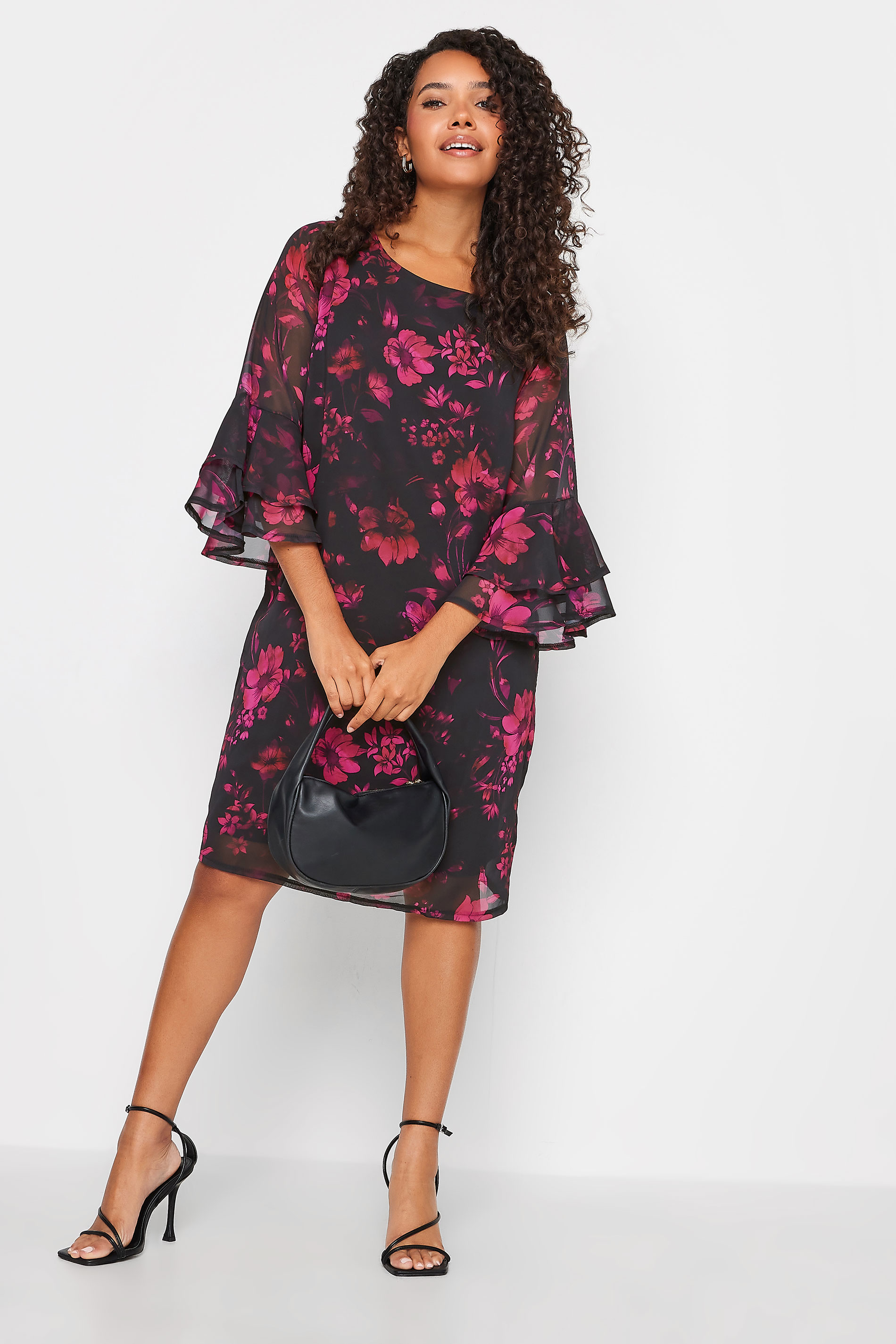 M&Co Black Floral Print Flute Sleeve Shift Dress | M&Co