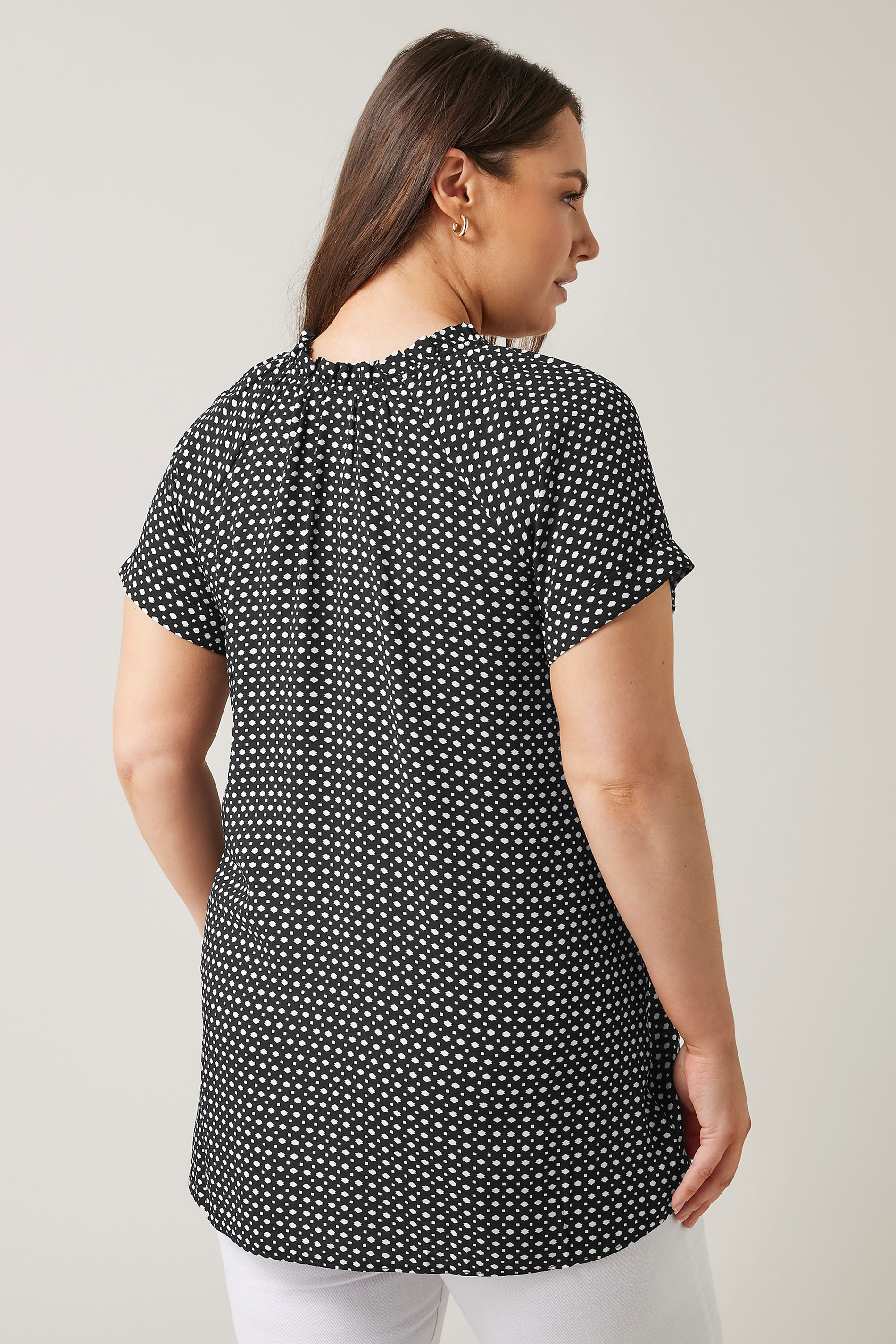 EVANS Plus Size Black Dot Print Tie Neck Blouse | Evans 2