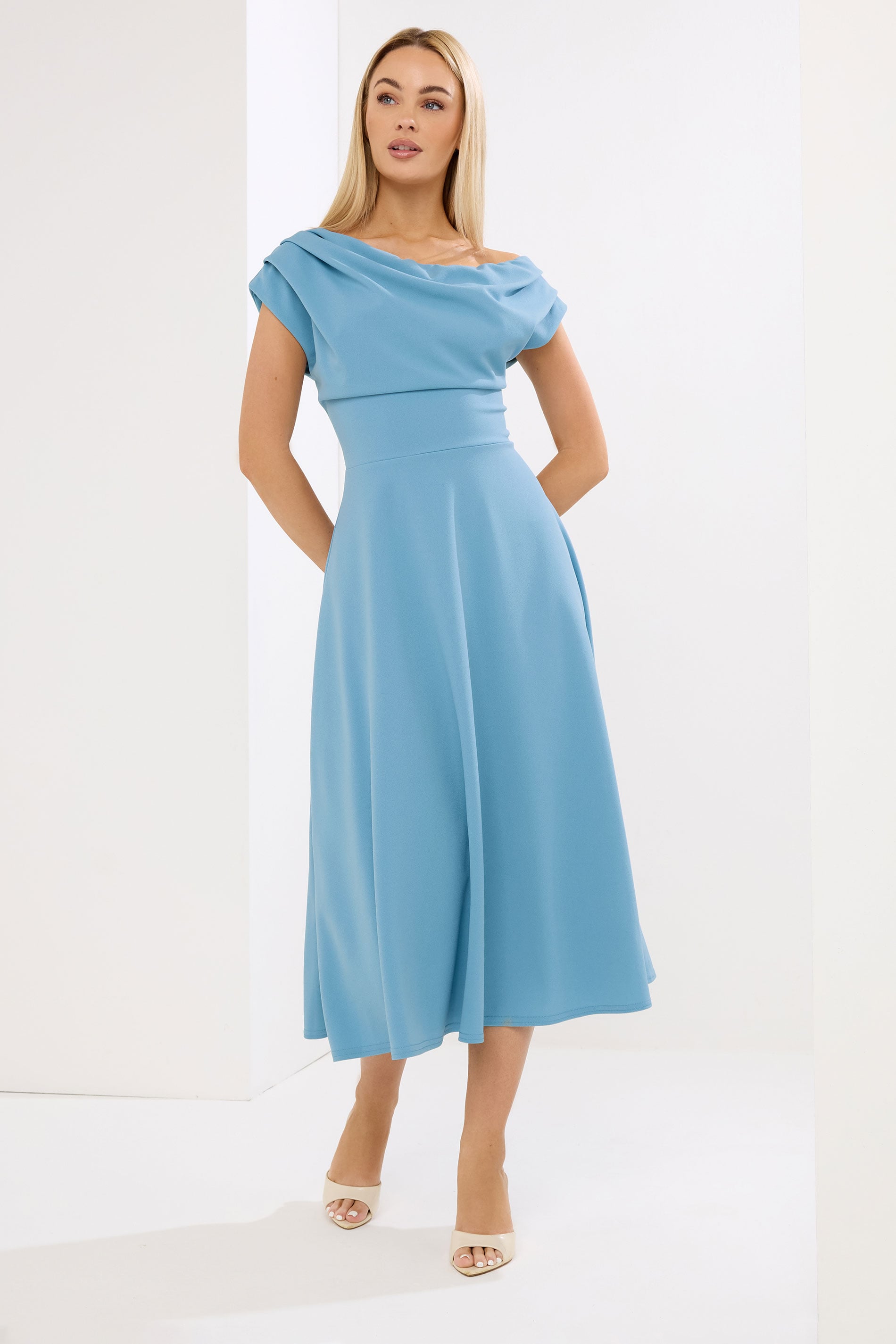 STAR Blue Off Shoulder Fit and Flare Dress | StarByJM 3