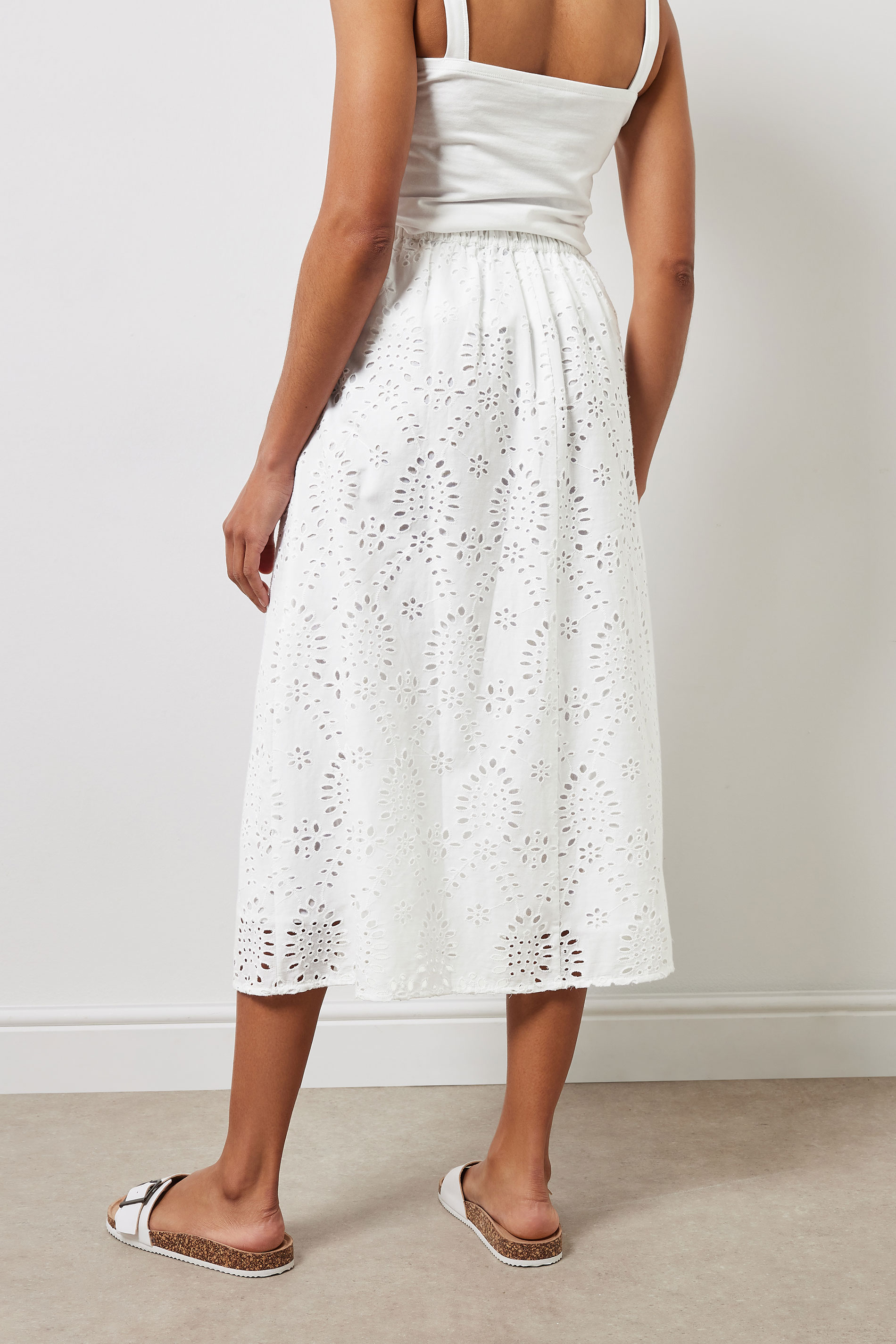 M&Co White Cotton Broderie Midi Skirt | M&Co 4