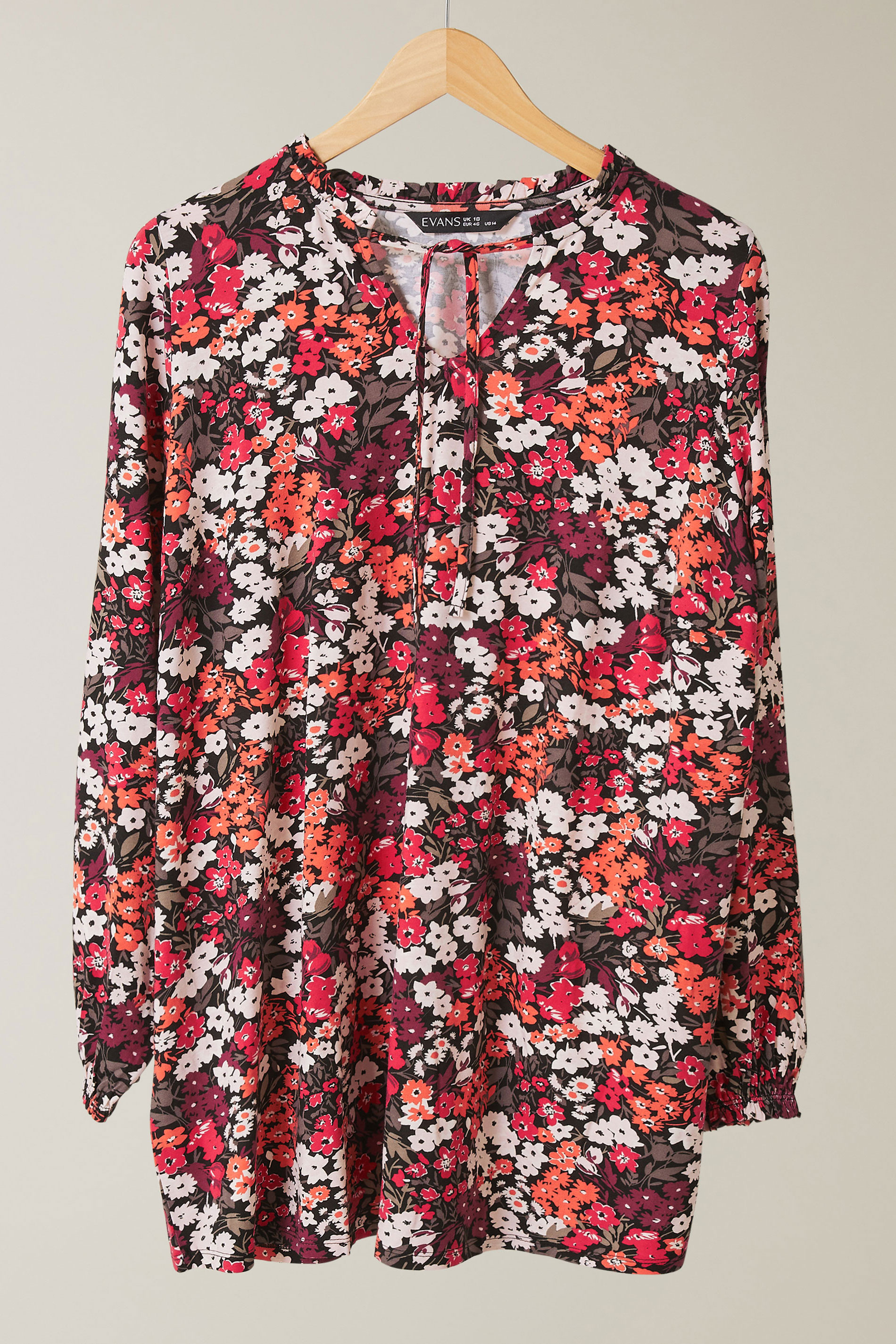 EVANS Plus Size Orange Ditsy Floral Tie Neck Top | Evans 5