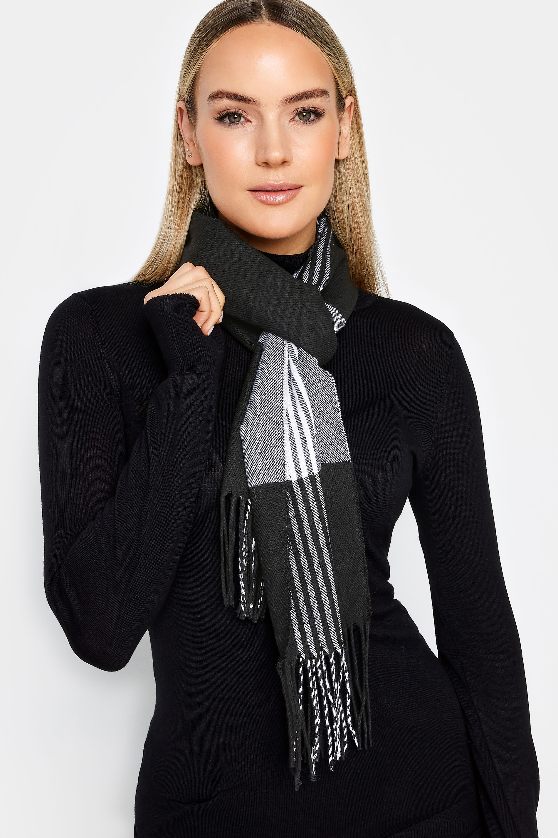Black Check Tassel Scarf | Yours Clothing  1