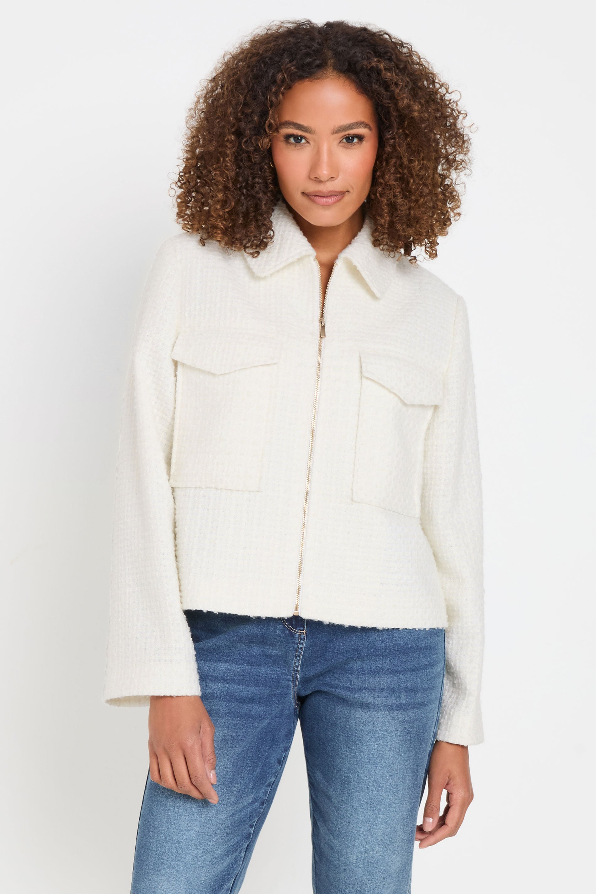 M&Co Ivory White Boucle Zip Through Jacket | M&Co 3