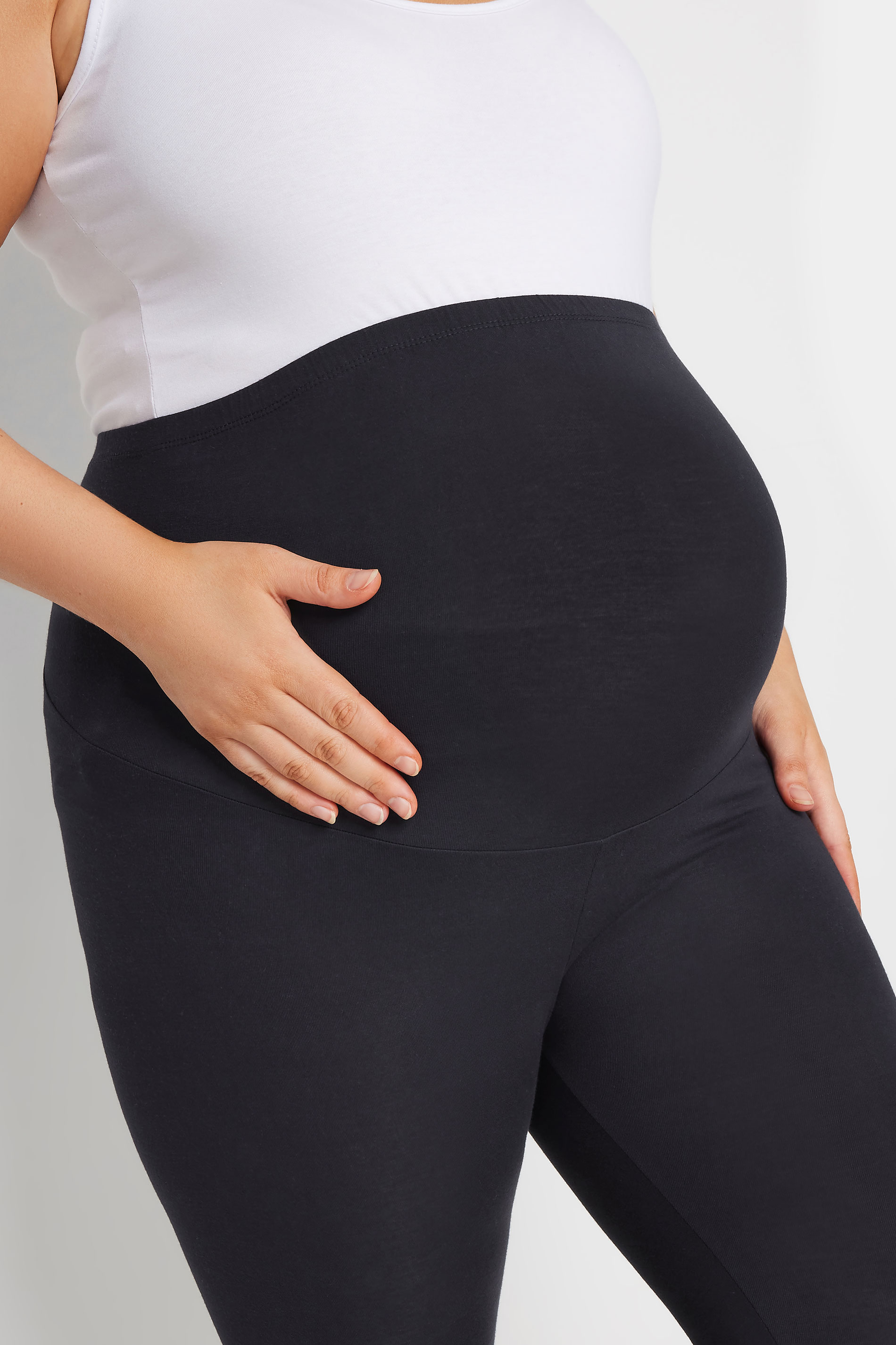 BUMP IT UP MATERNITY Plus Size Navy Blue Stretch Cropped Leggings | Yours Clothing 4