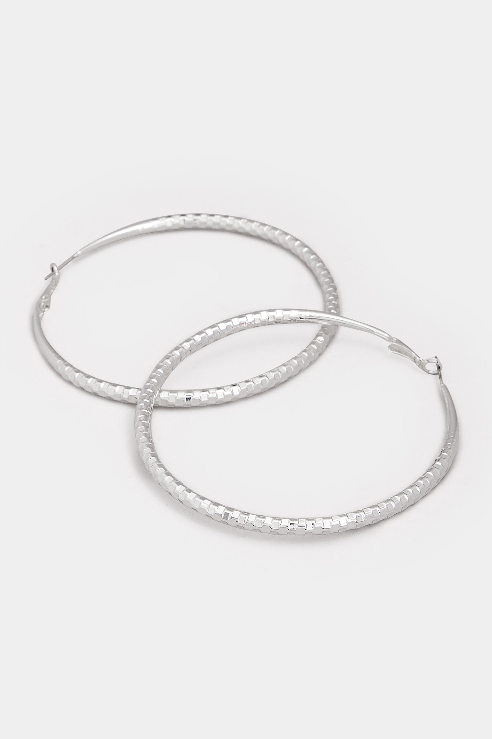Silver Tone Textured Large Hoop Earrings | Yours Clothing 2