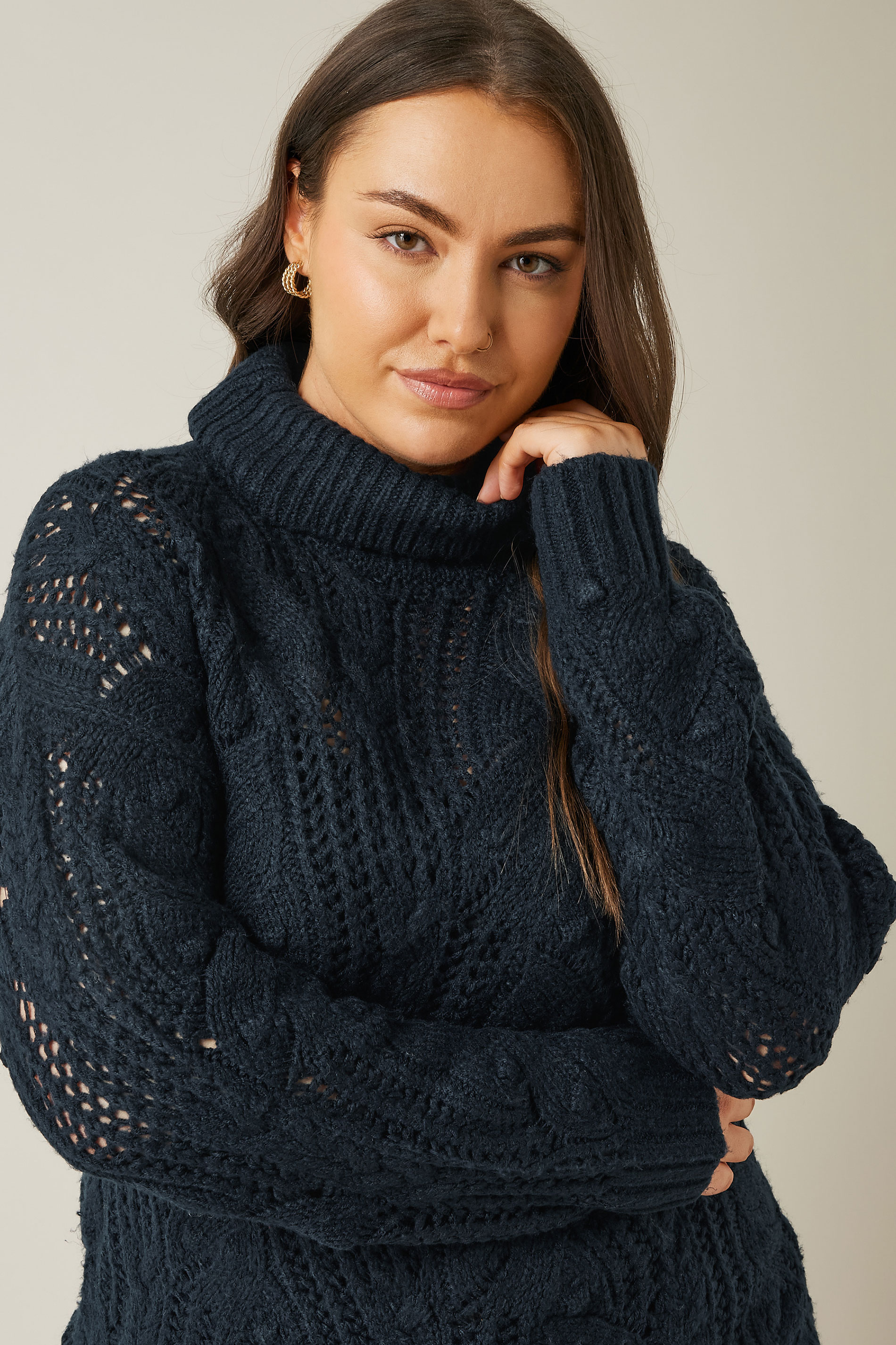 EVANS Plus Size Navy Blue Roll Neck Knitted Jumper | Evans 3