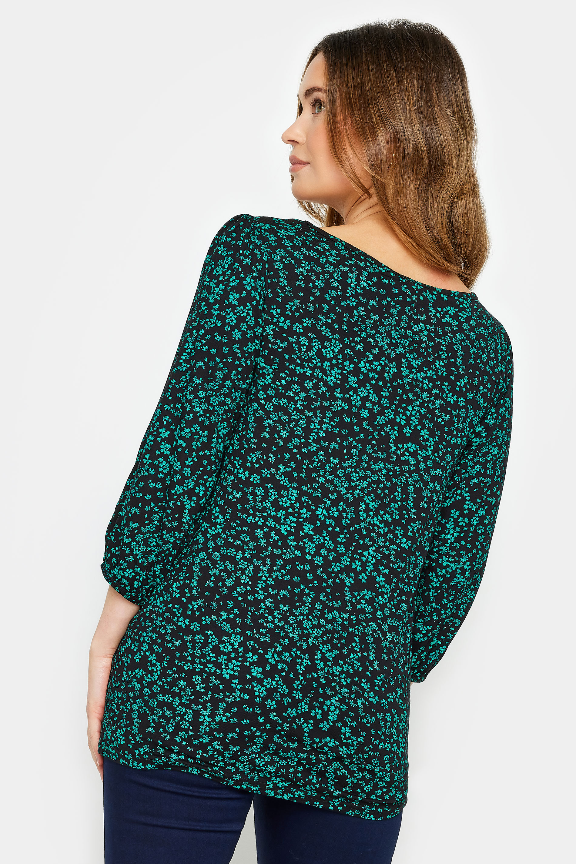 M&Co Petite Green Ditsy Floral Print Top | M&Co 2