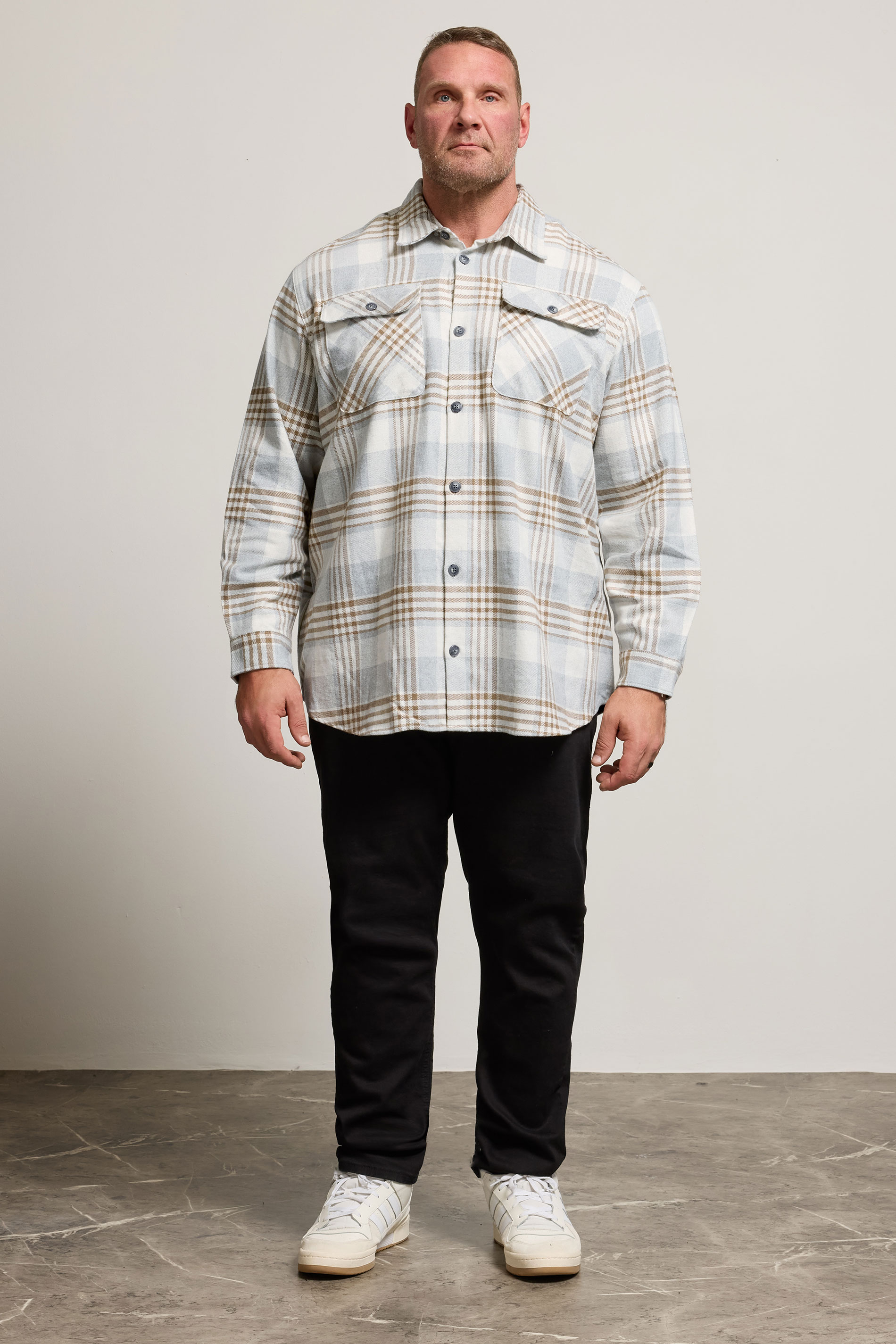 JACK & JONES Big & Tall White & Brown Check Overshirt | BadRhino 1