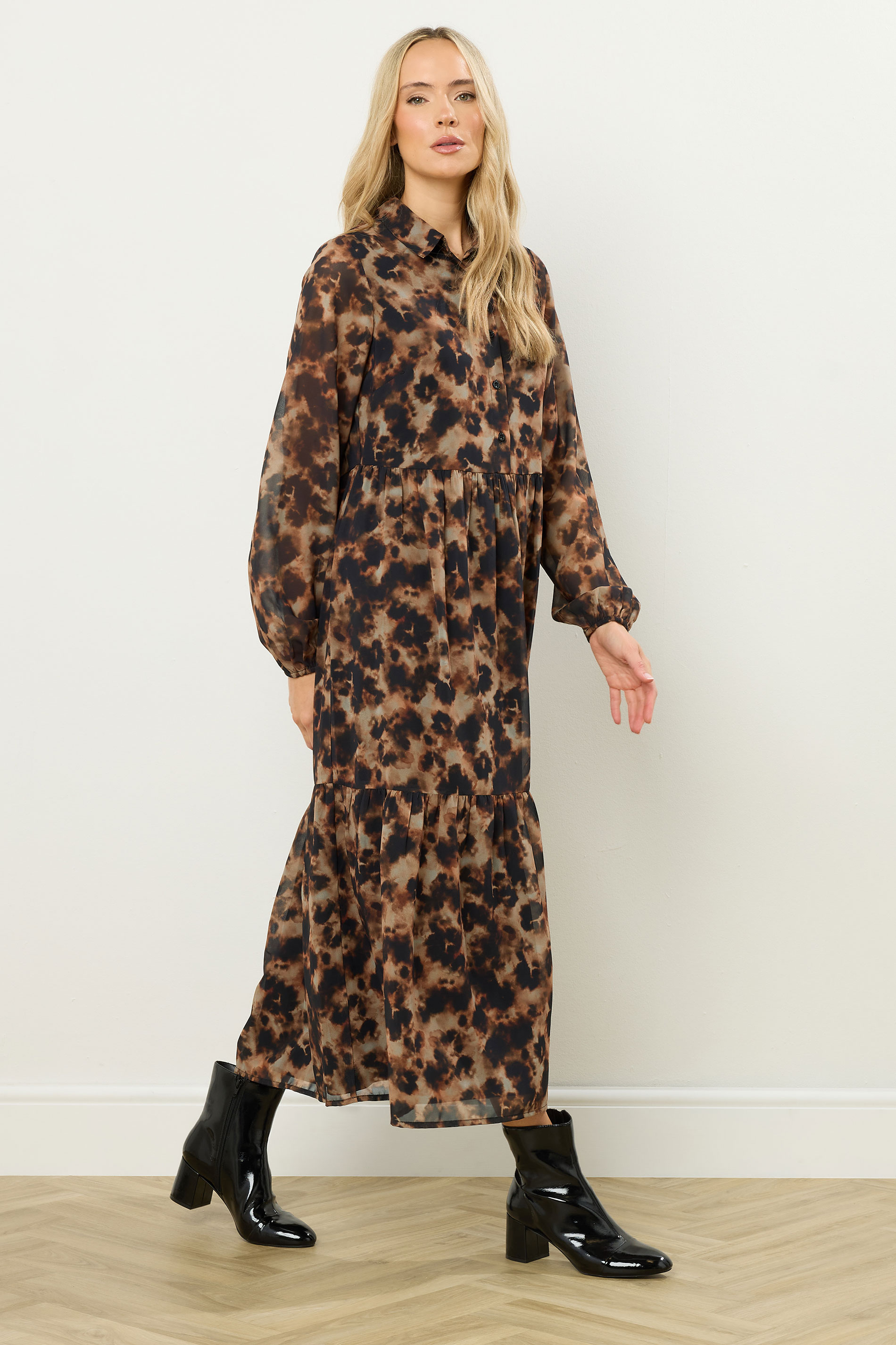 LTS Tall Brown Marble Sheer Tiered Dress | Long Tall Sally 2