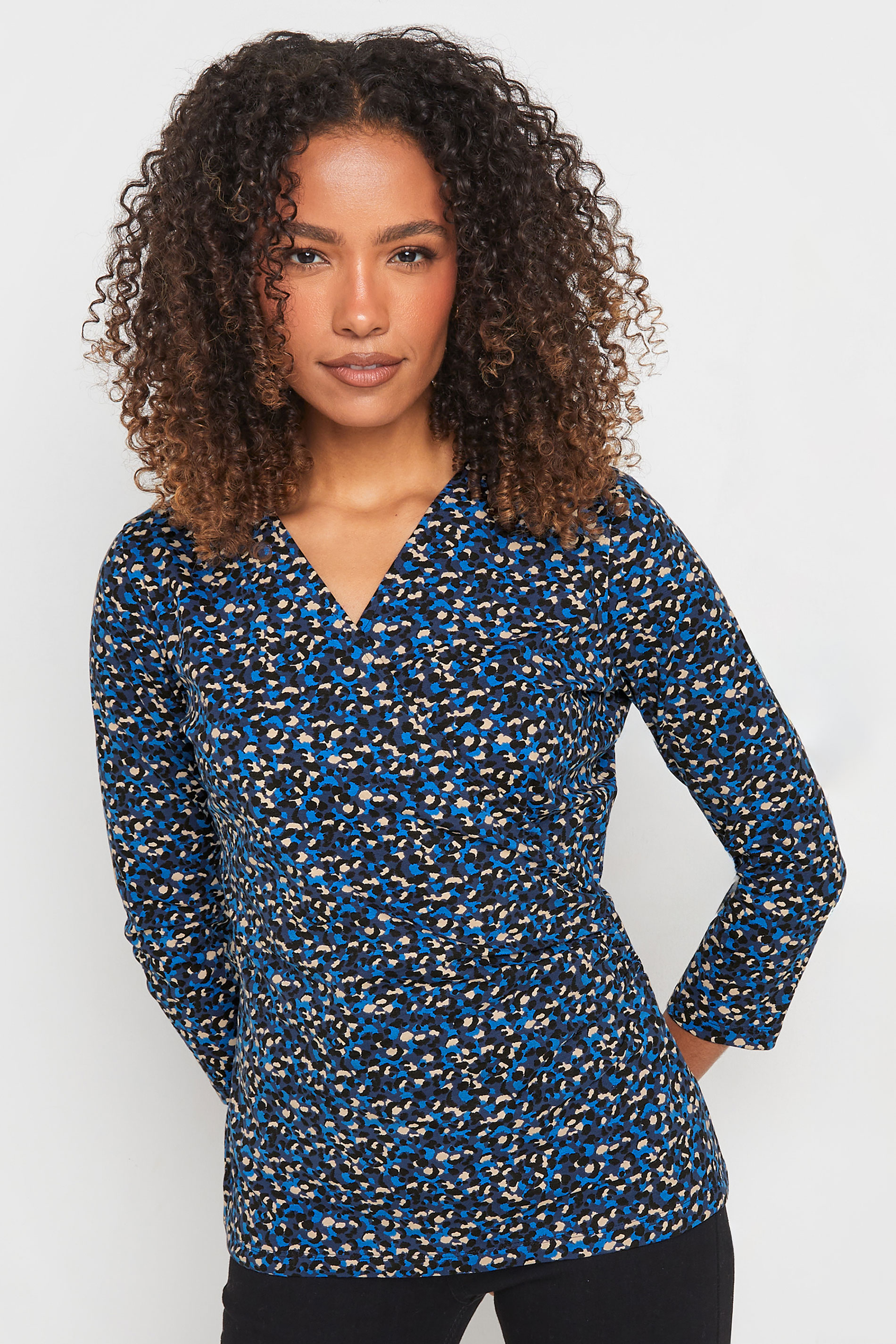 M&Co 2 PACK Blue & Black Animal Print Wrap Tops | M&Co 1