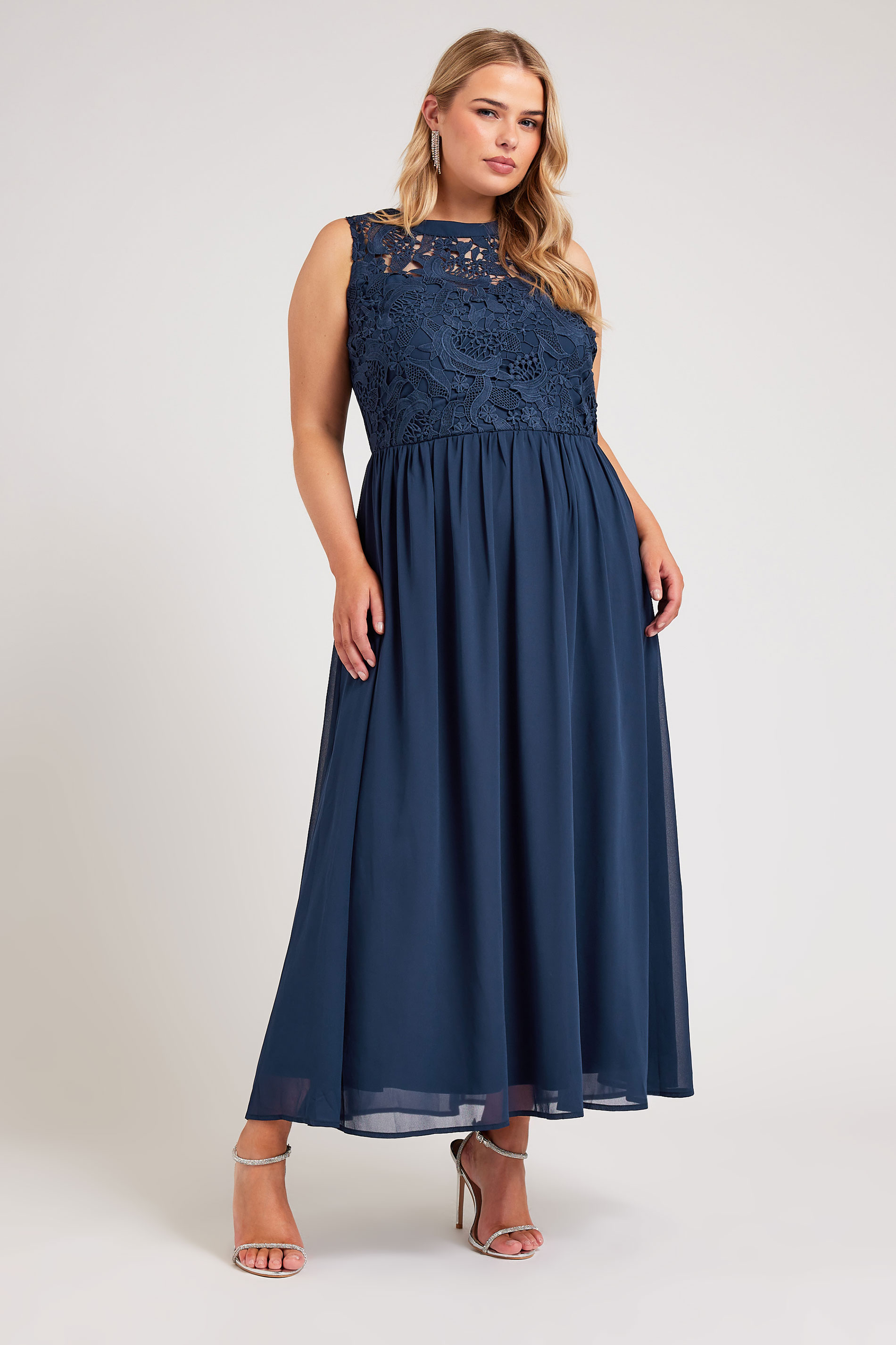 YOURS LONDON Plus Size Navy Blue Lace Bodice Maxi Dress | Yours Clothing  3