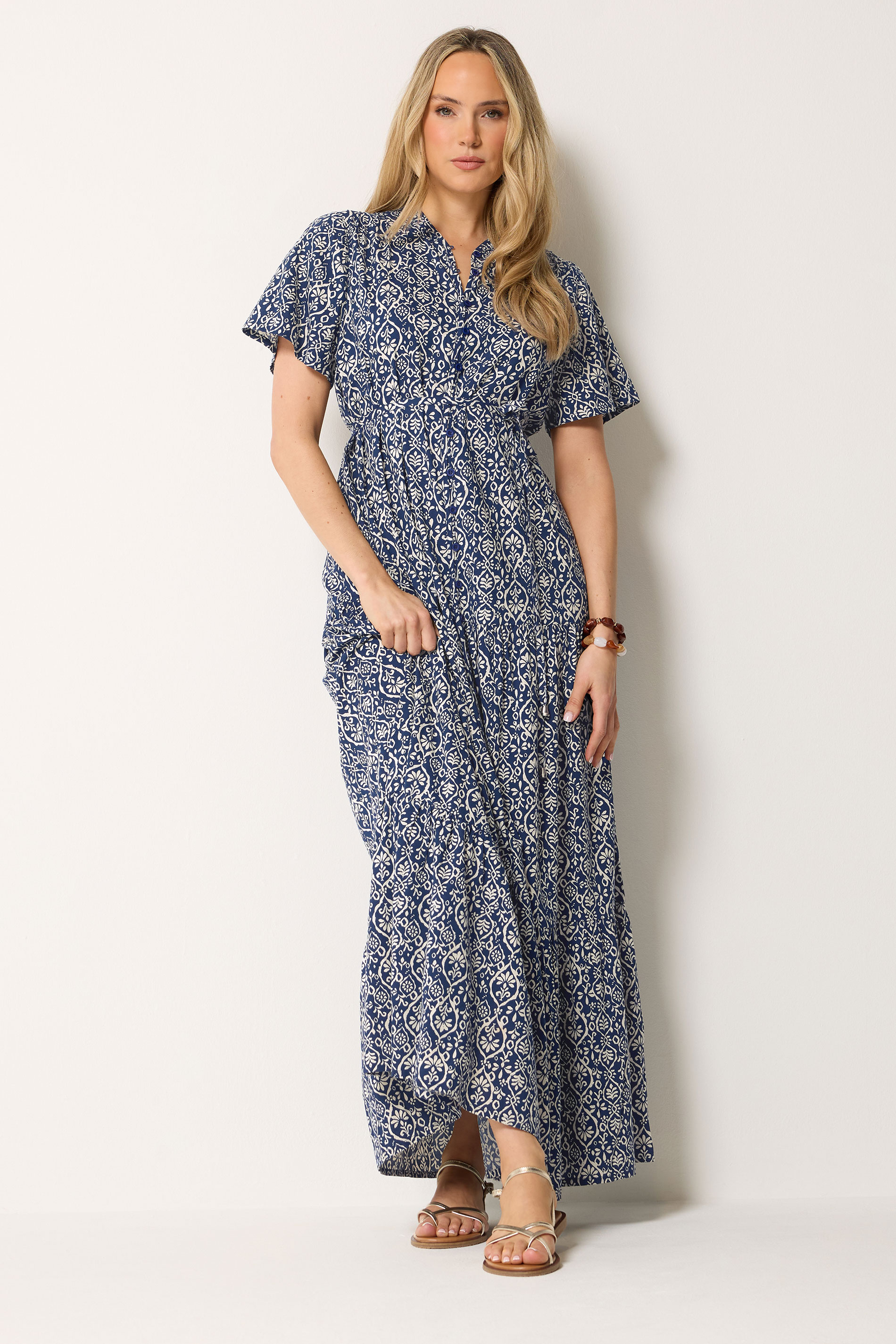 LTS Tall Women's Dark Blue & White Floral Tie Waist Maxi Dress | Long Tall Sally 3