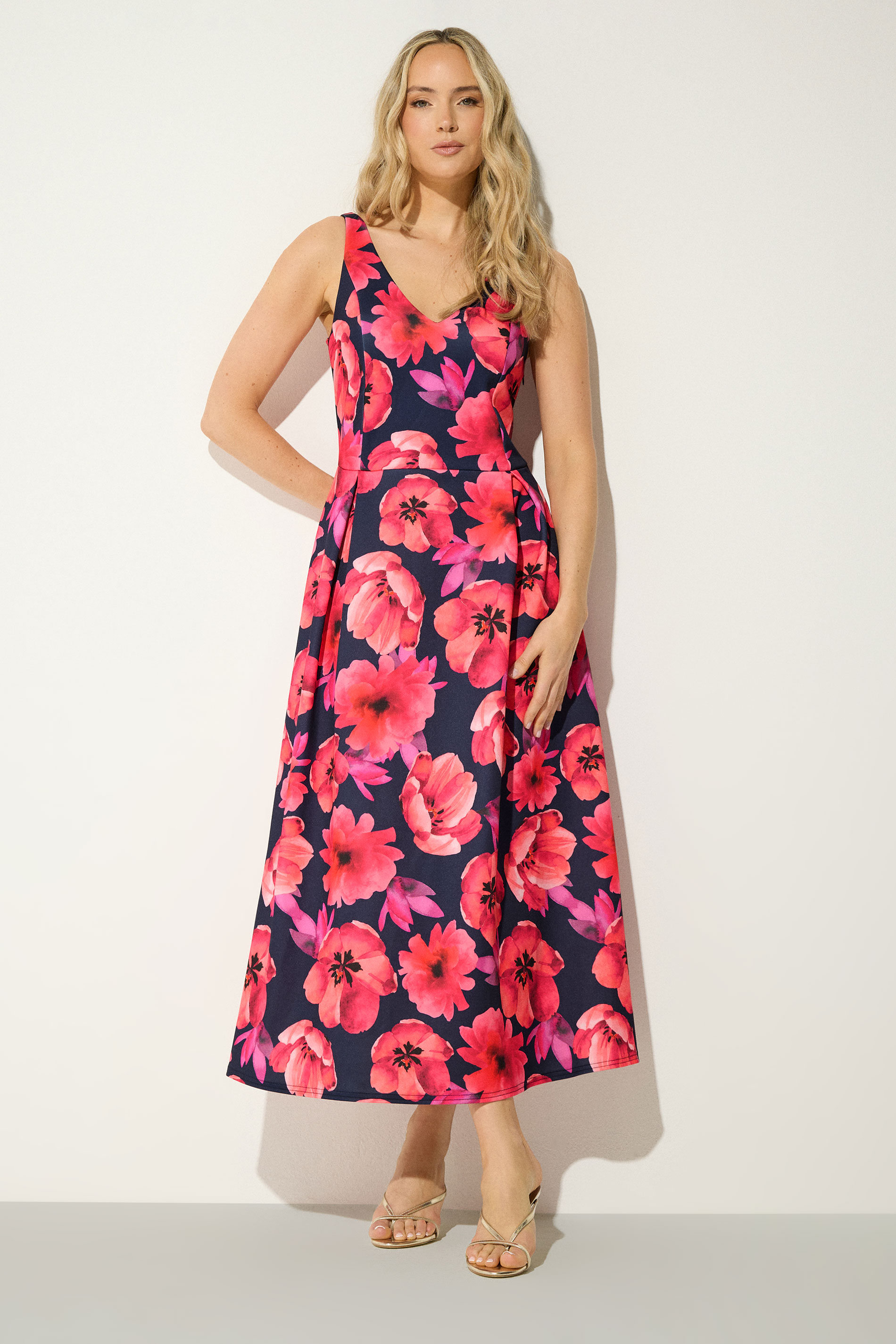 LTS Tall Women's Navy Blue Poppy Floral Midi Dress | Long Tall Sally 3