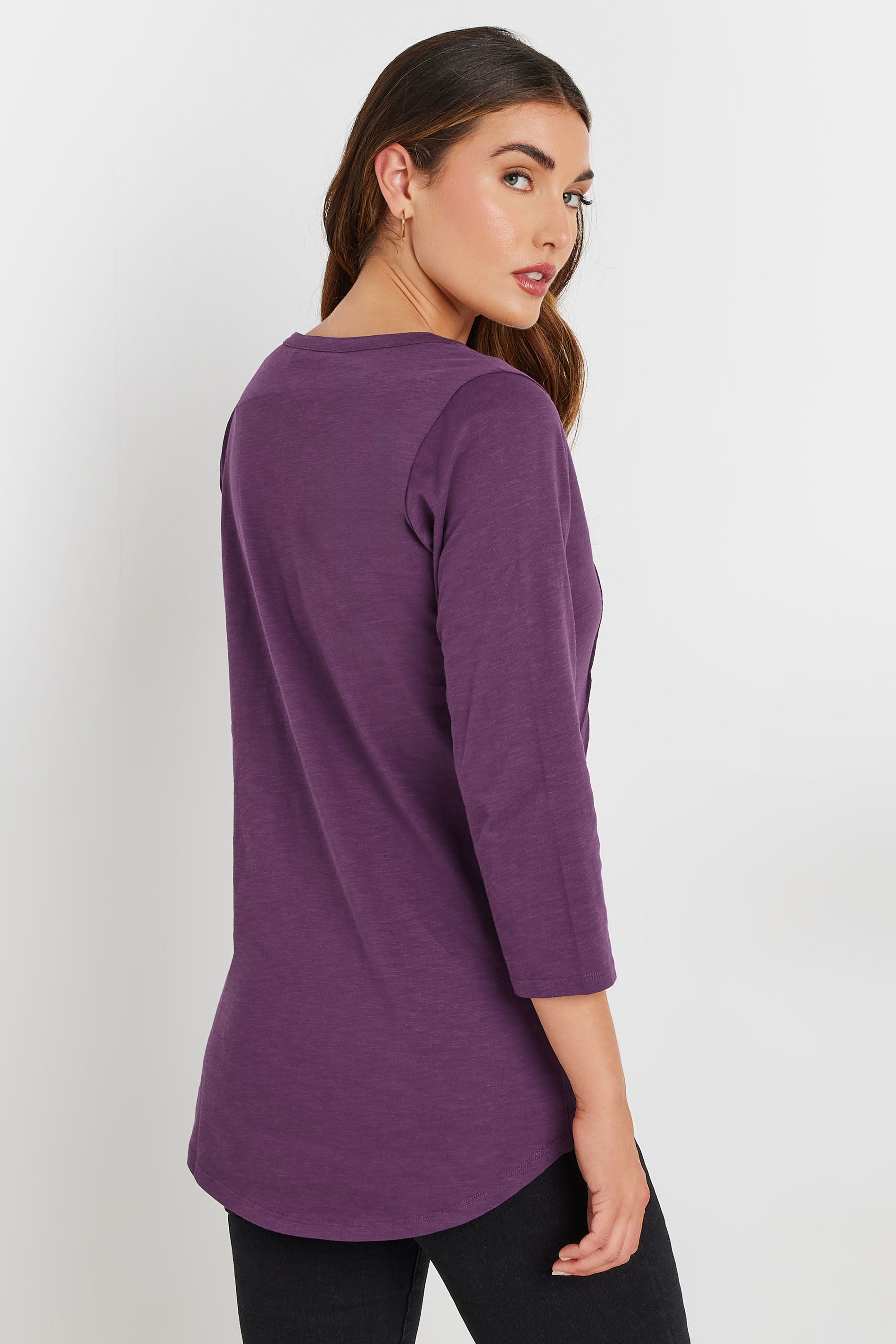 LTS Tall Dark Purple Cotton Henley Top | Long Tall Sally 2