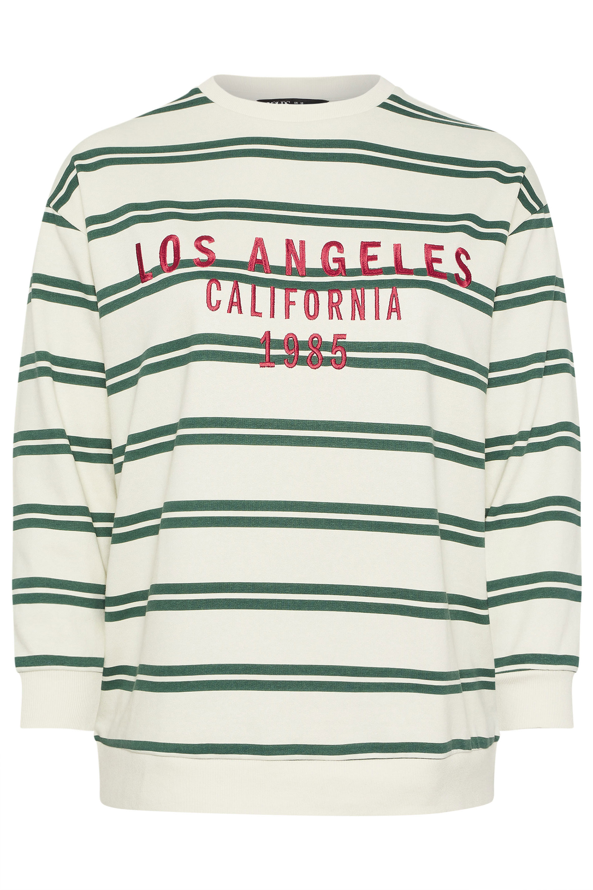 YOURS Plus Size Ivory White & Green Stripe 'Los Angeles' Sweatshirt | Yours Clothing 6