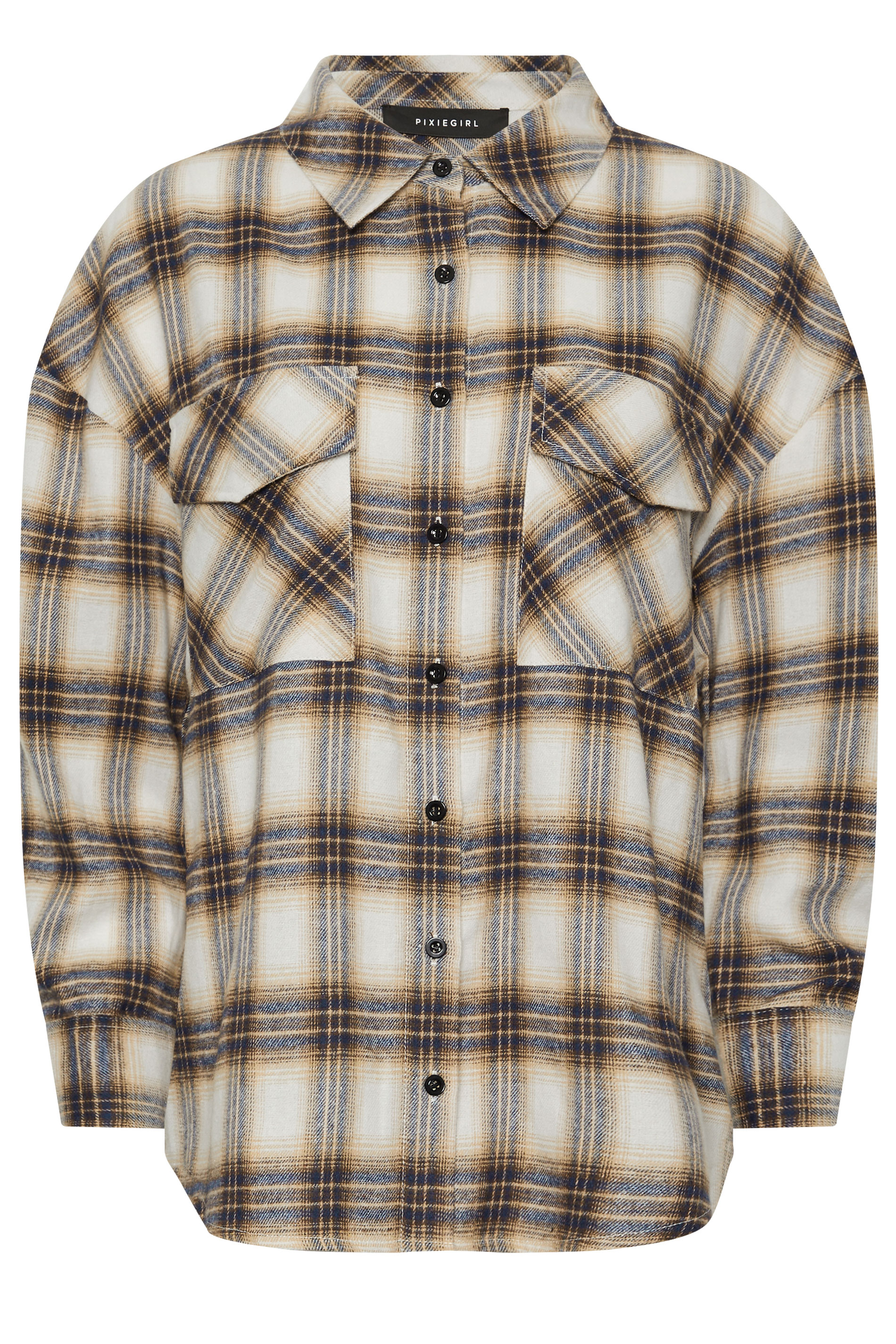 PixieGirl Petite Women's Beige Brown Check Shirt | PixieGirl 6