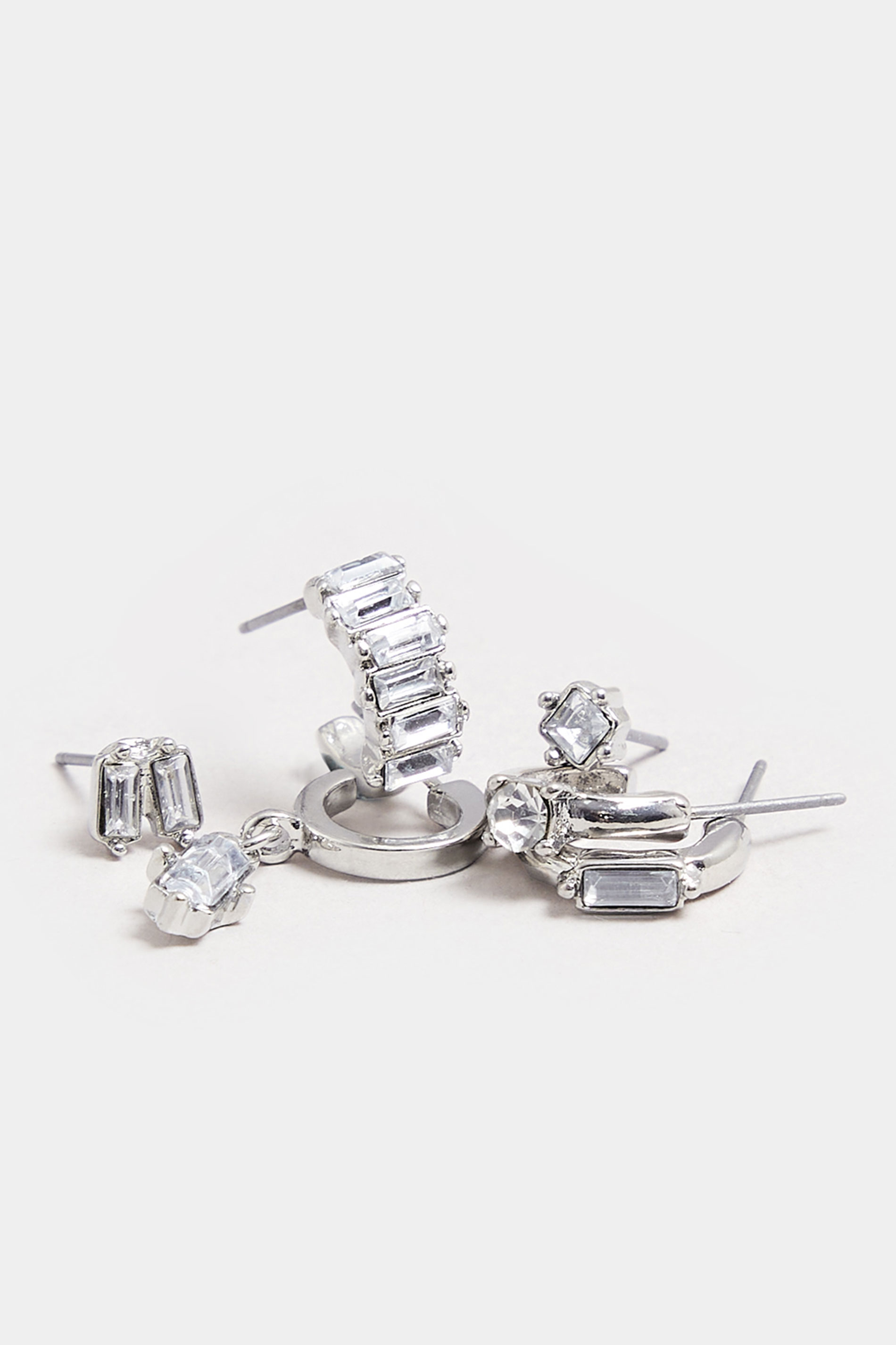 6 PACK Silver Tone Mixed Stud & Hoop Diamante Earrings | Yours Clothing 2