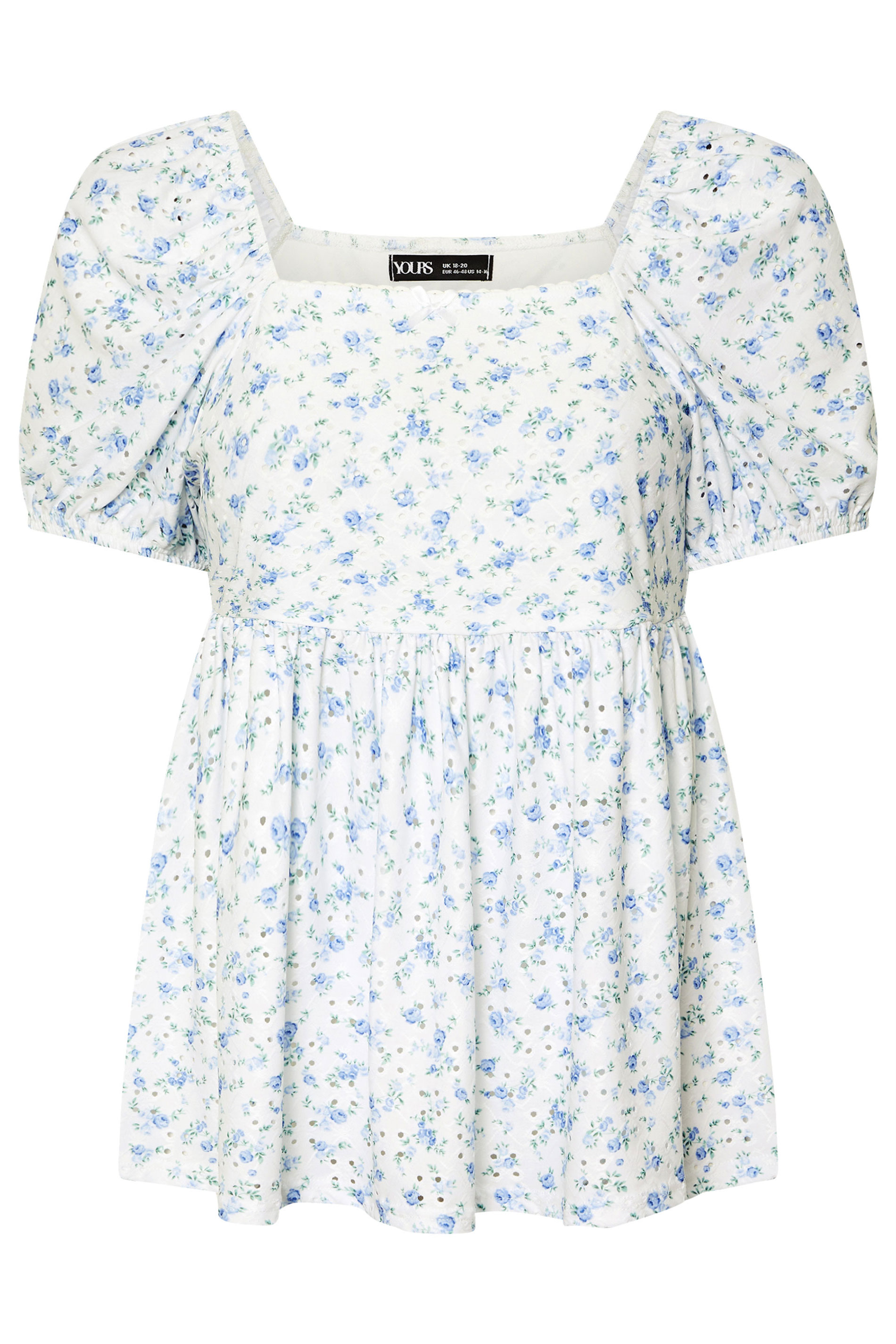 YOURS Plus Size White Floral Broderie Anglaise Peplum Top | Yours Clothing 6