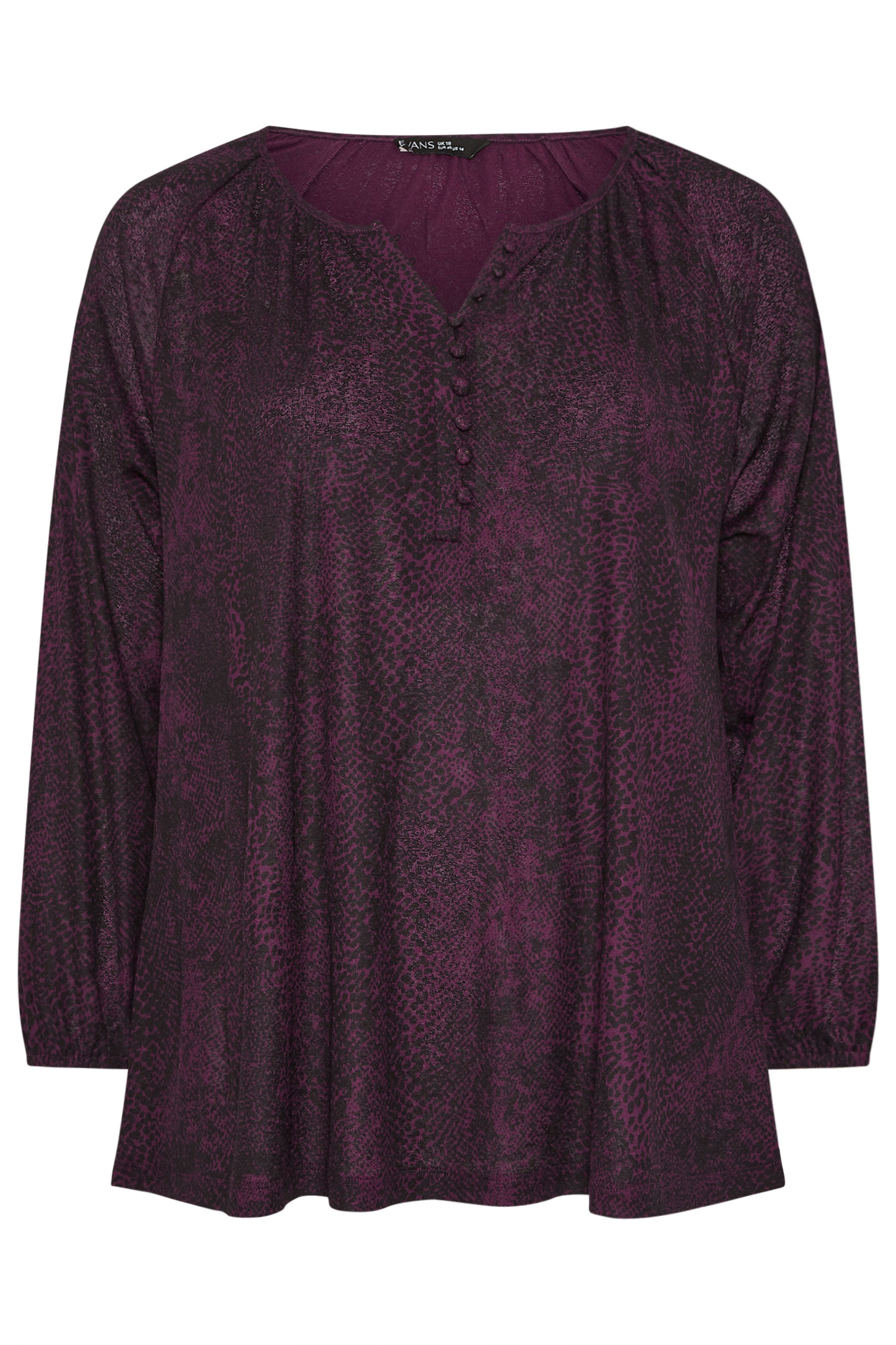EVANS Plus Size Purple Animal Print Balloon Sleeve Blouse | Evans 5