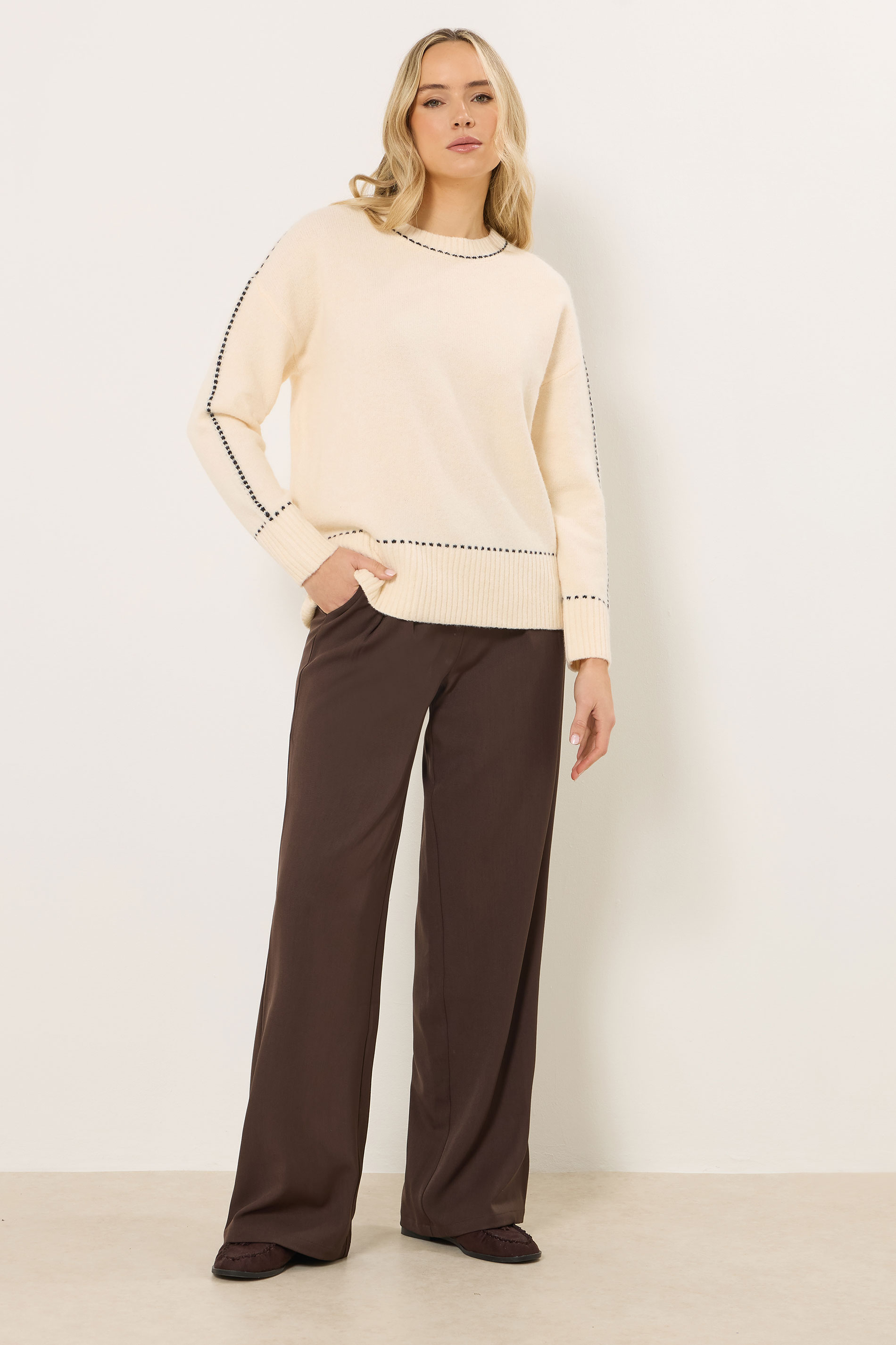 LTS Tall Ivory White Stitch Detail Jumper | Long Tall Sally 1