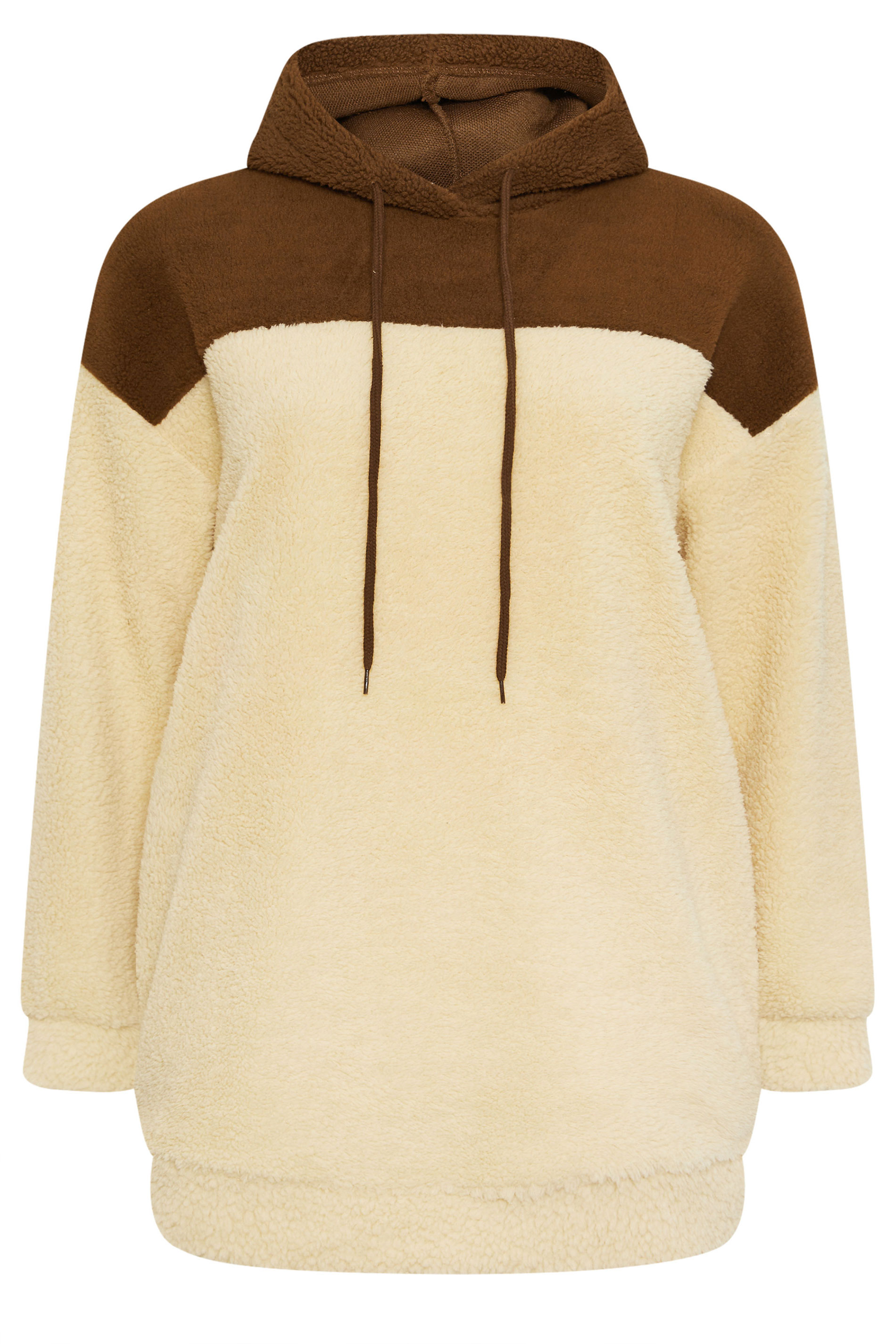 YOURS Plus Size Natural Brown Colourblock Teddy Fleece Hoodie | Yours Clothing  5