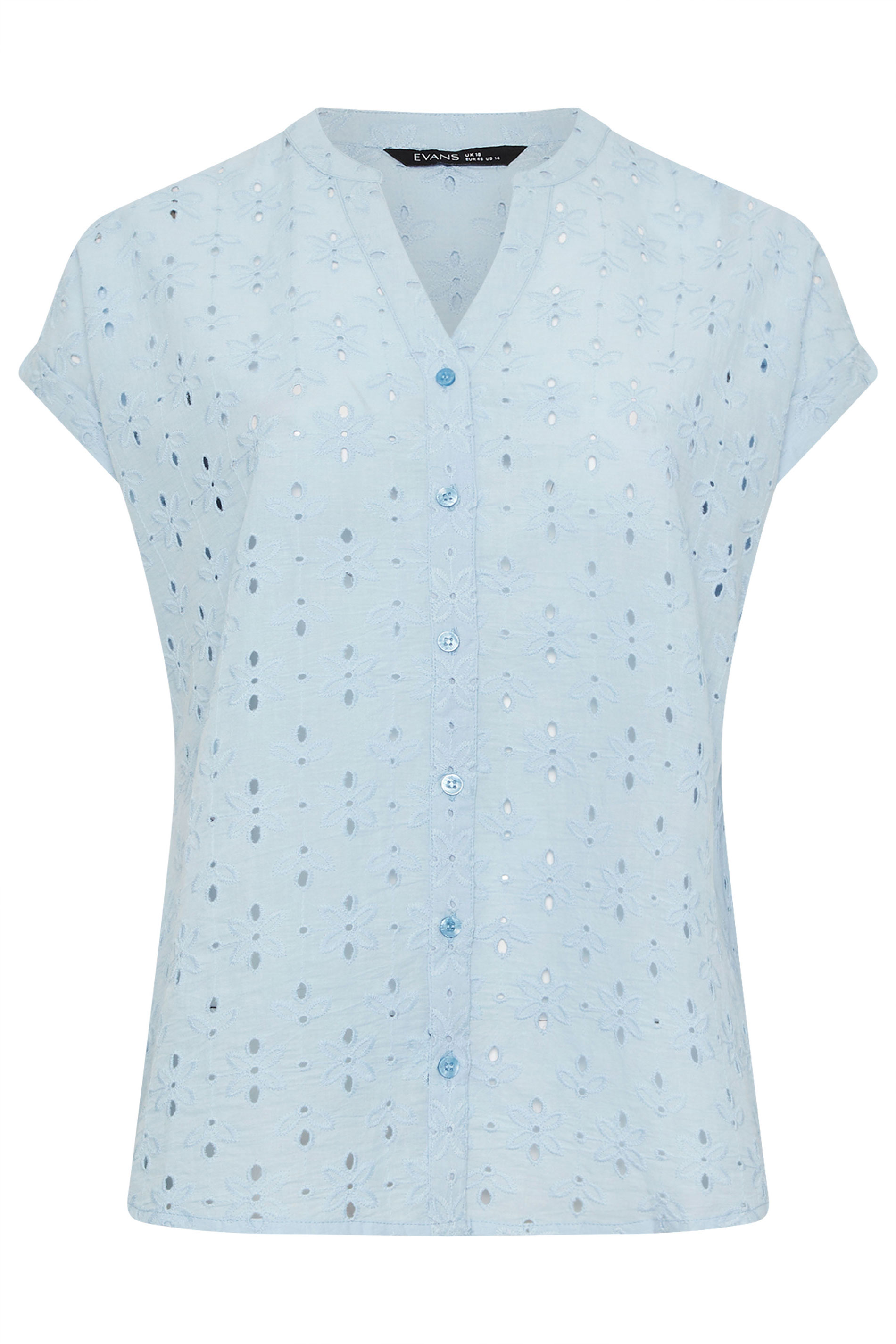 EVANS Plus Size Blue Broderie Short Sleeve Shirt | Evans 6