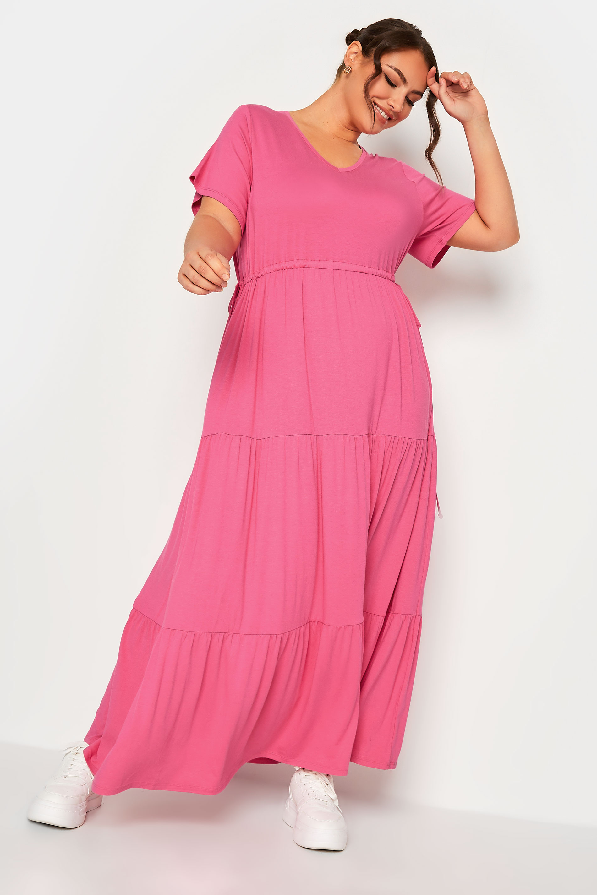 LIMITED COLLECTION Plus Size Pink Adjustable Waist Maxi Dress | Yours Clothing 2