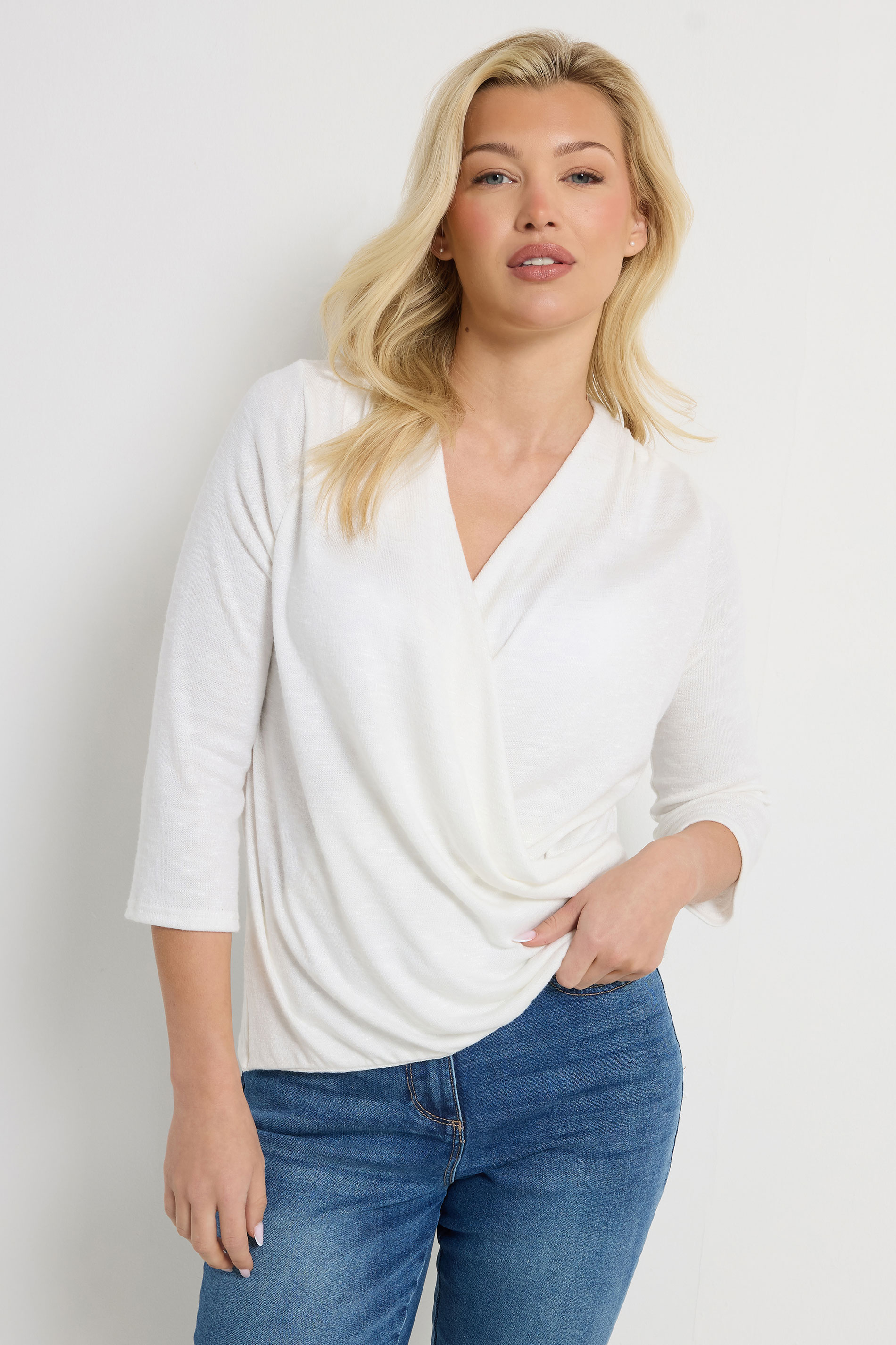 M&Co Ivory White Long Sleeve Wrap Top | M&Co 3