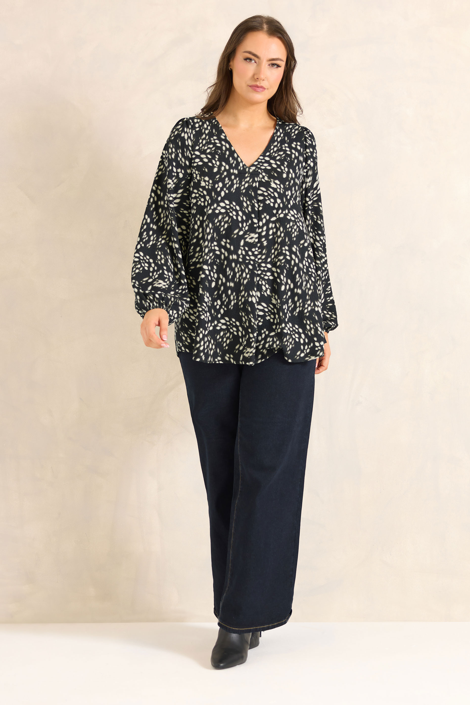 EVANS Plus Size Black Abstract Print Pleat Front Blouse | Evans 1