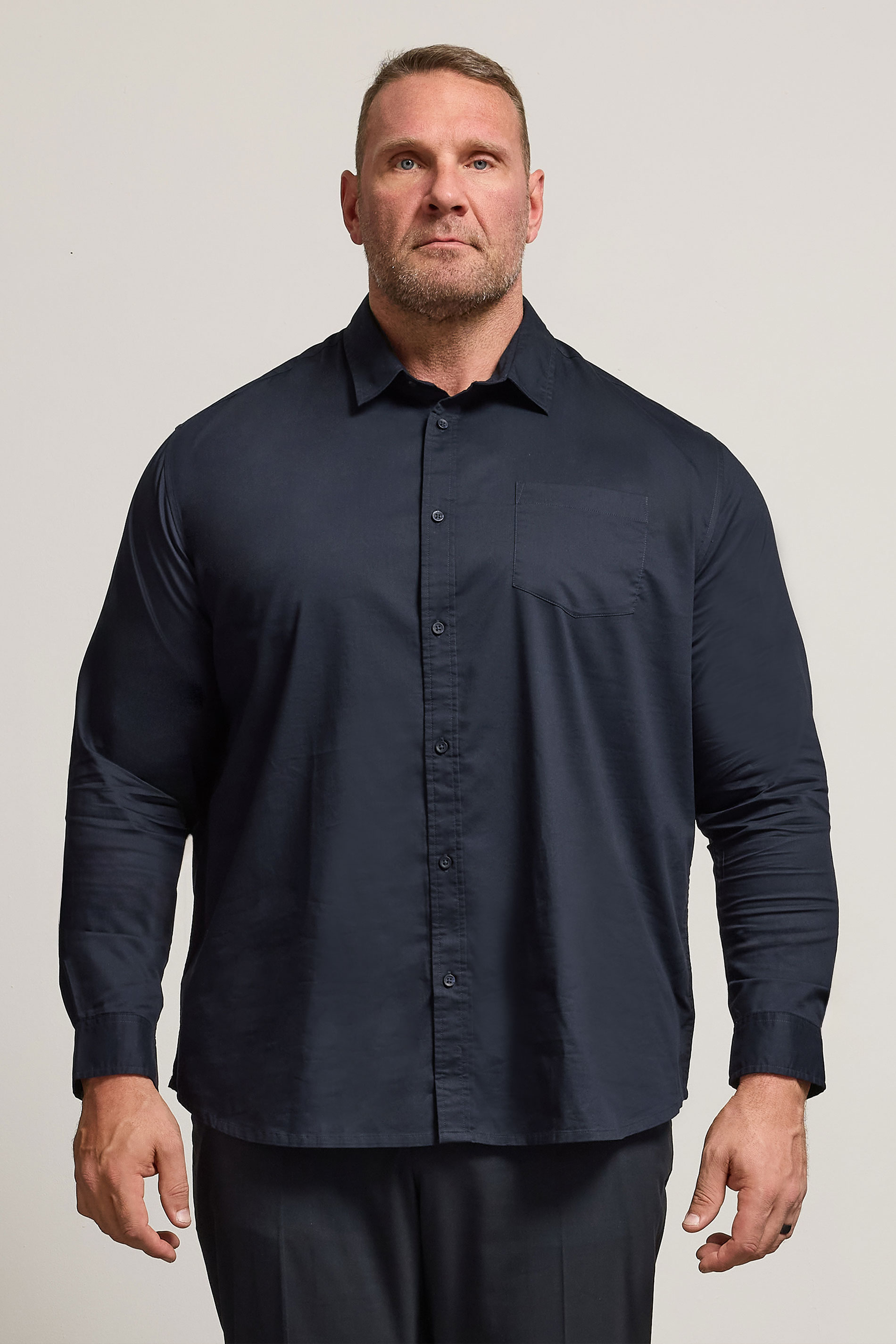 BadRhino Big & Tall Navy Blue Stretch Long Sleeve Shirt | BadRhino 3