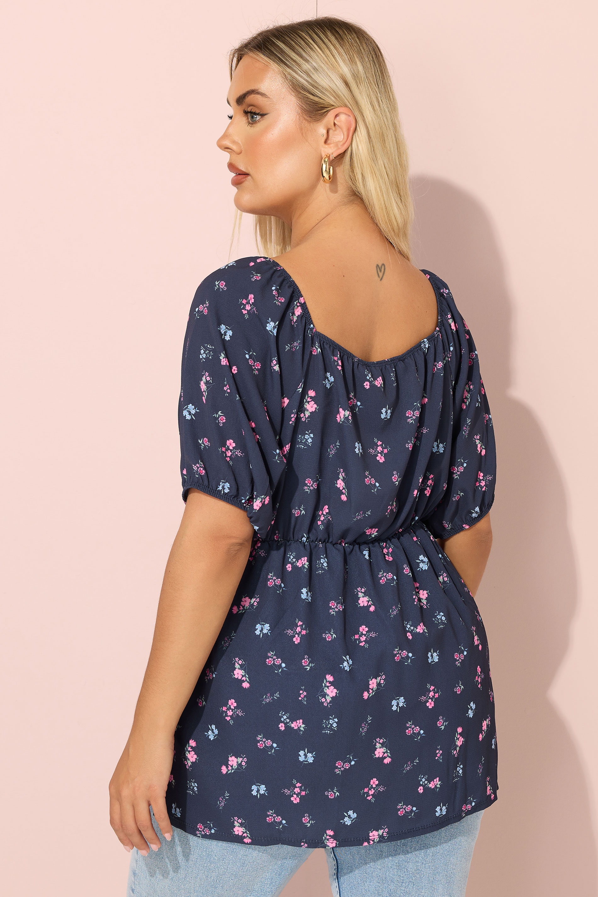 YOURS Plus Size Navy Blue Floral Print Tie Front Top | Yours Clothing 2