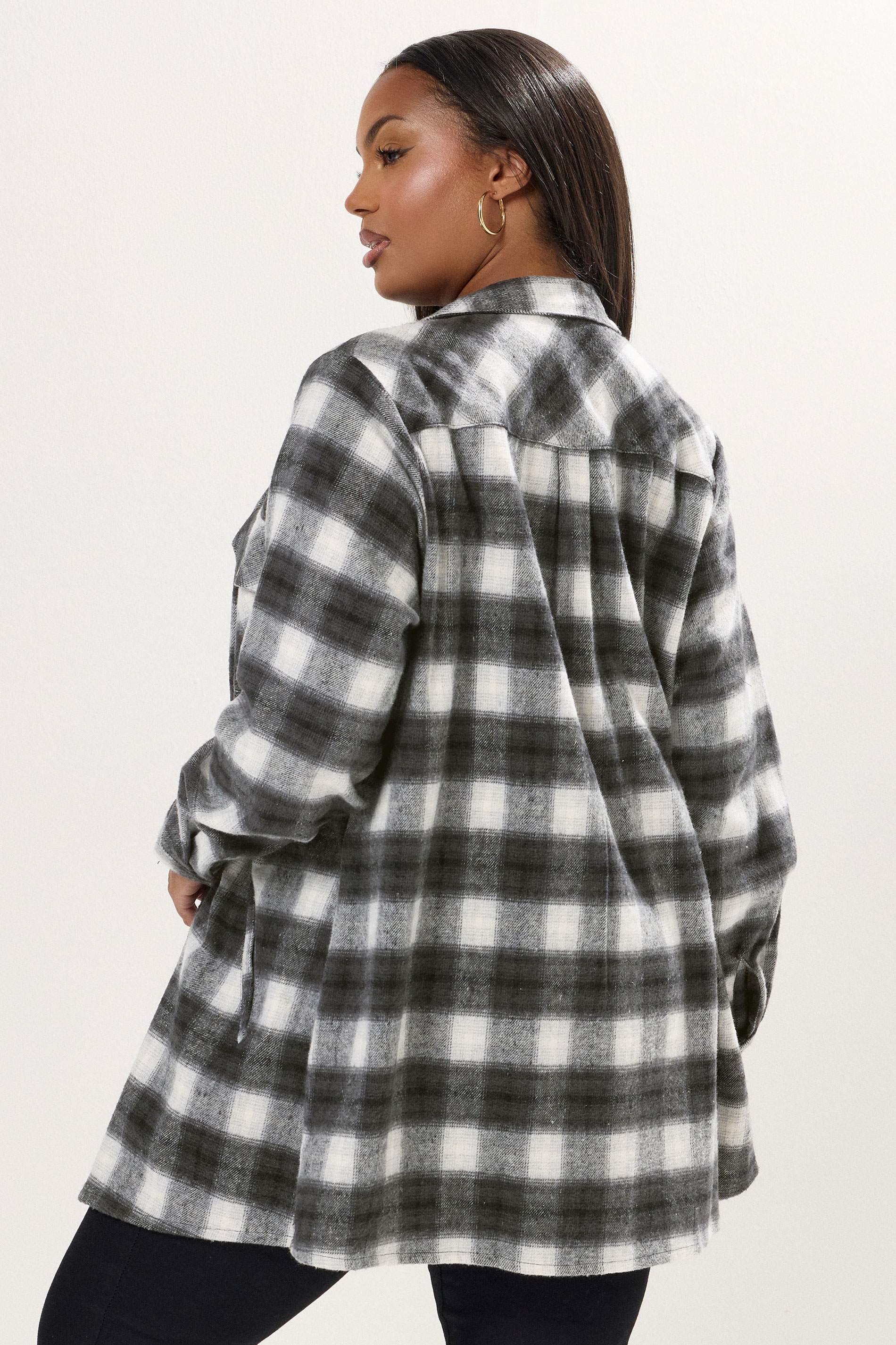 YOURS Plus Size Black & White Check Shacket | Yours Clothing 2