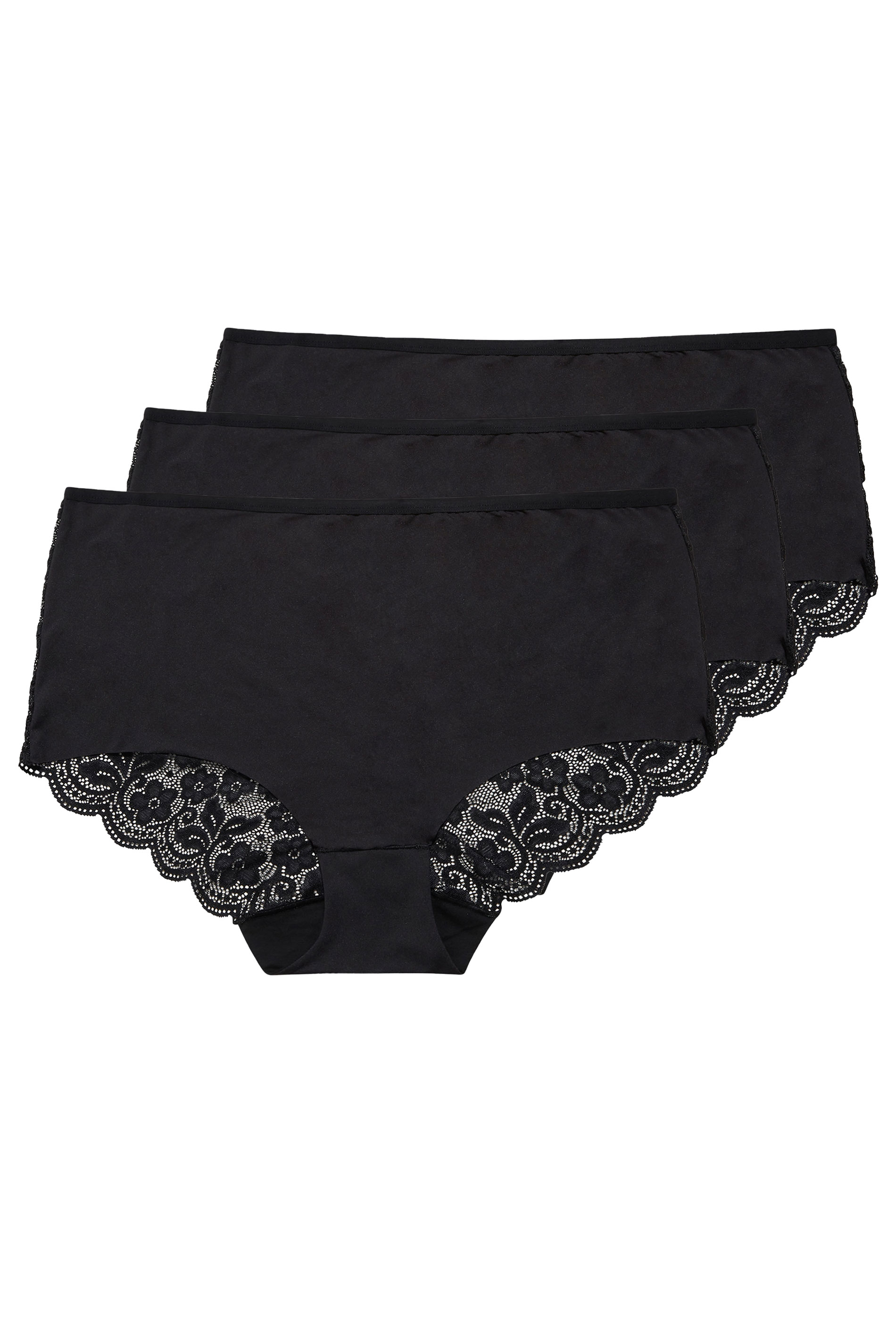 Plus Size 3 PACK Black Lace Full Briefs | Yours Clothing  3