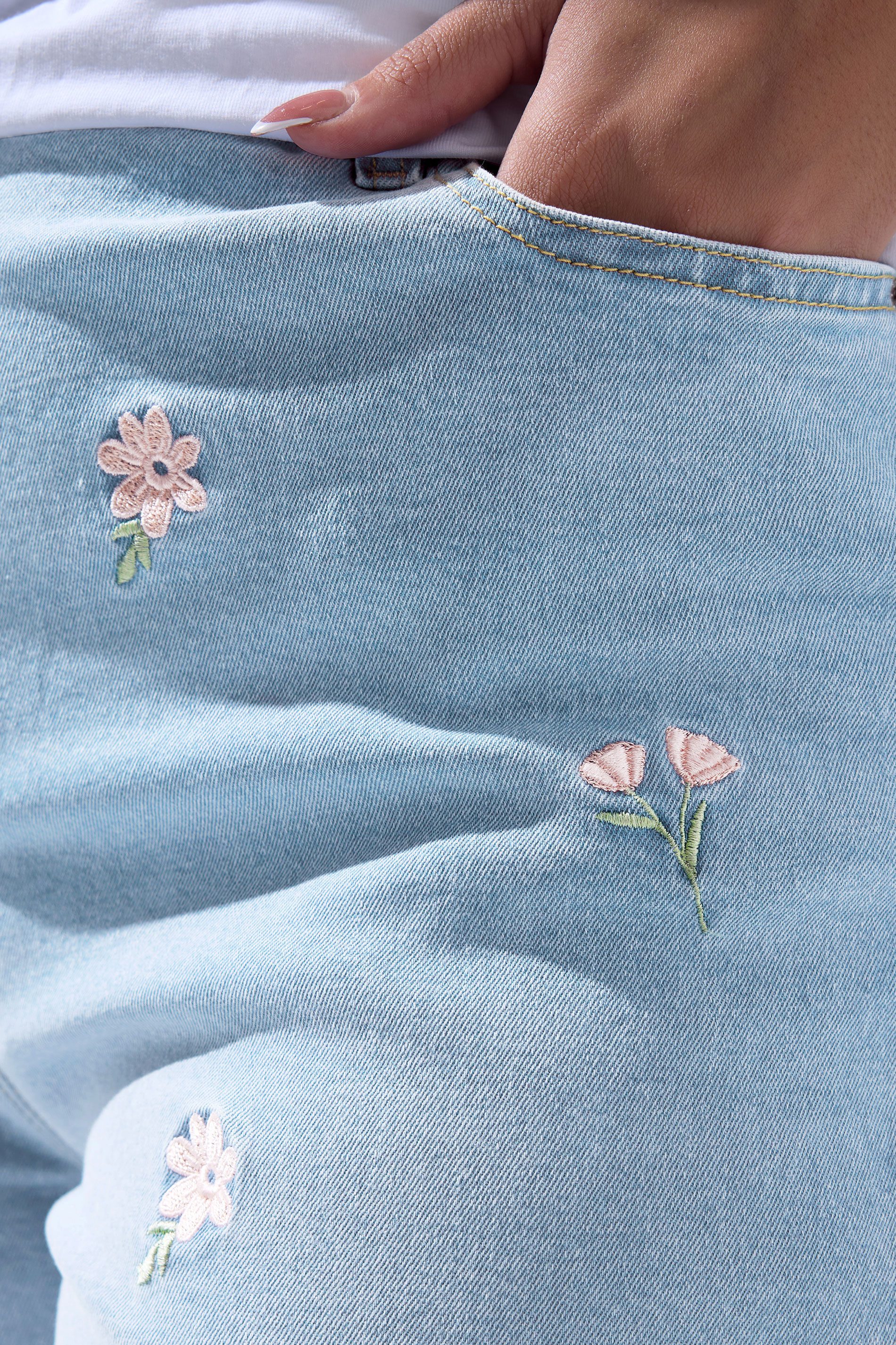 LIMITED COLLECTION Plus Size Blue Floral Embroidered Jeans | Yours Clothing 4